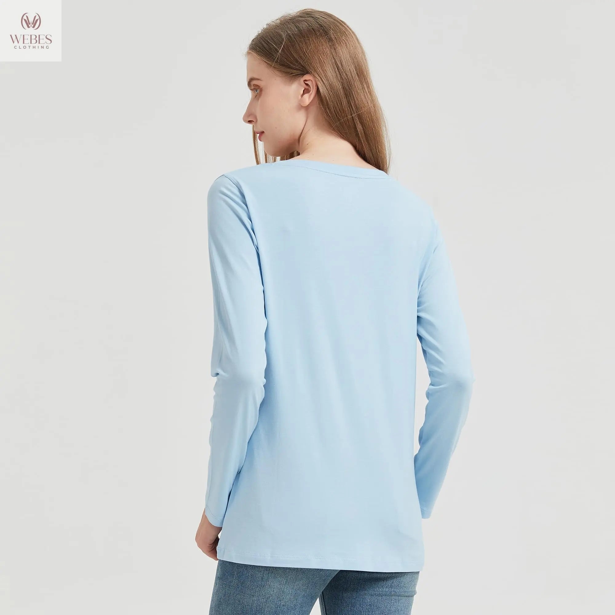 netdraw Women's Bamboo Viscose Long Sleeve V-Neck T-Shirt Soft Comfy Trendy Casual Sleep Pajama Lounge Tops