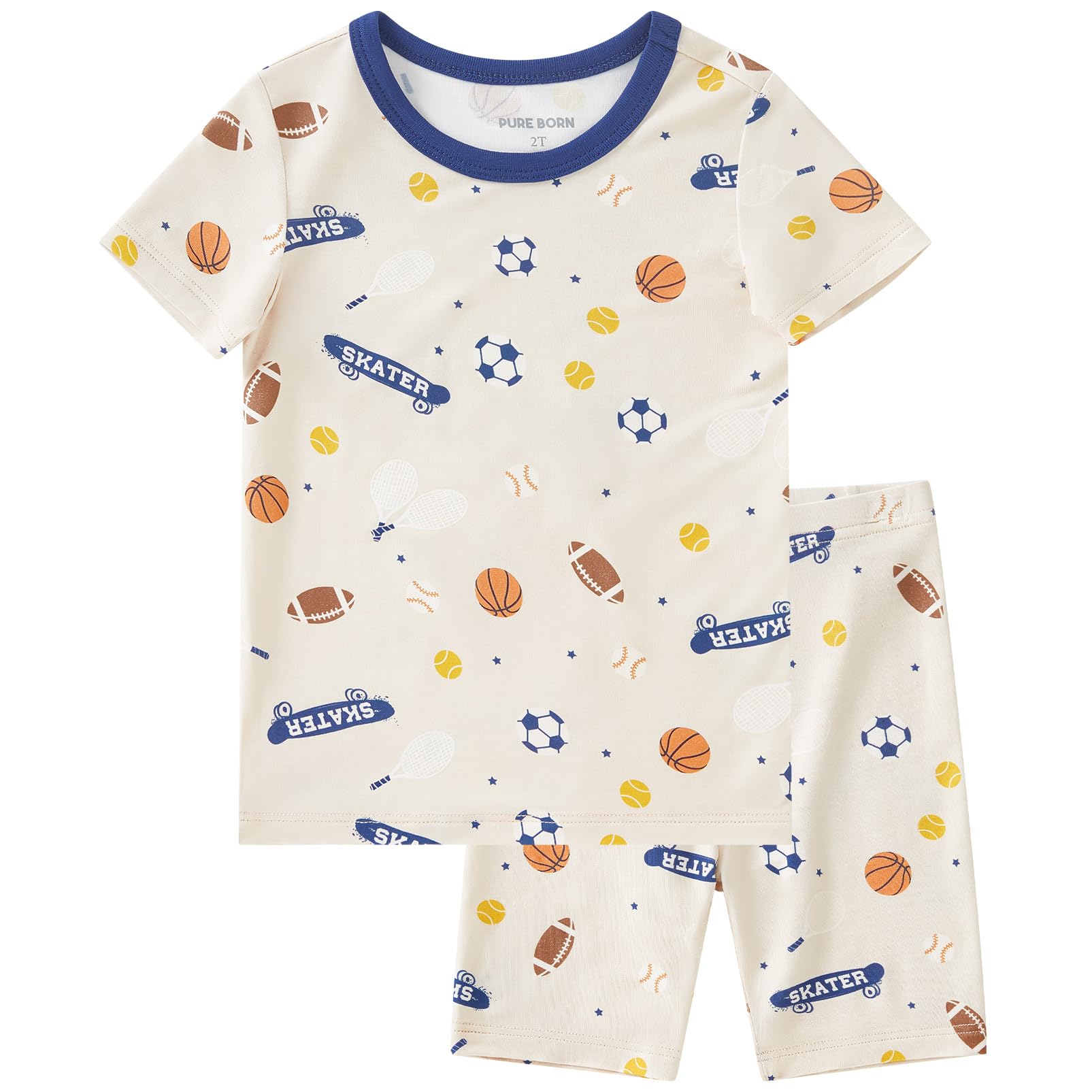 pureborn Baby Viscose from Bamboo Pajama Set Boys Sleepwear 12M-8Y | Short sleeve, cooling fabric, snug fit, buttery soft, gentle skin touch, stretch, breathable lightweight sleepwear
