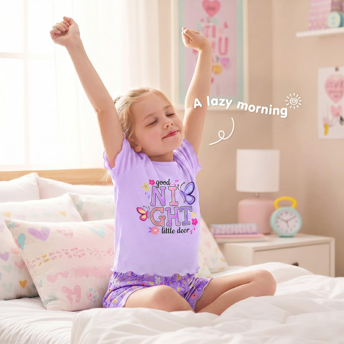 Play Tailor Girls Pajamas for Toddler Ruffled Kids Pajamas Set Short Sleeves Summer Pjs Sleepwear for Girl