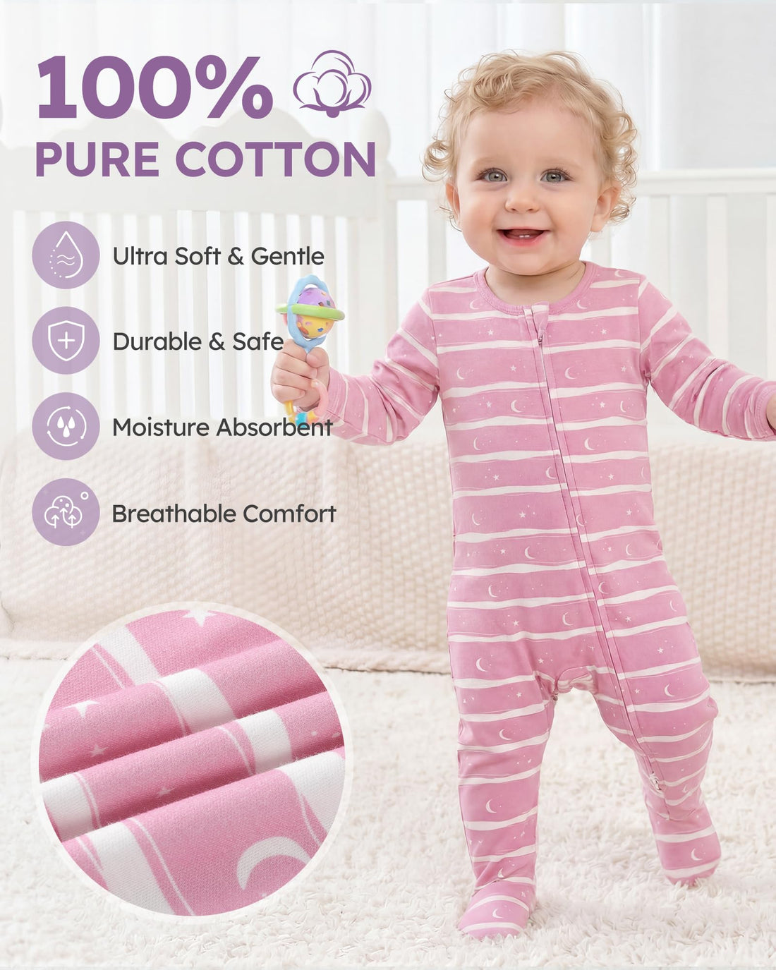 Baby Sleepers 3Pcs 100% Cotton Pajamas for Newborn 0-3 3-6 6-9 Months Boys Girls Clothes Sleep 'N Play Footed PJs