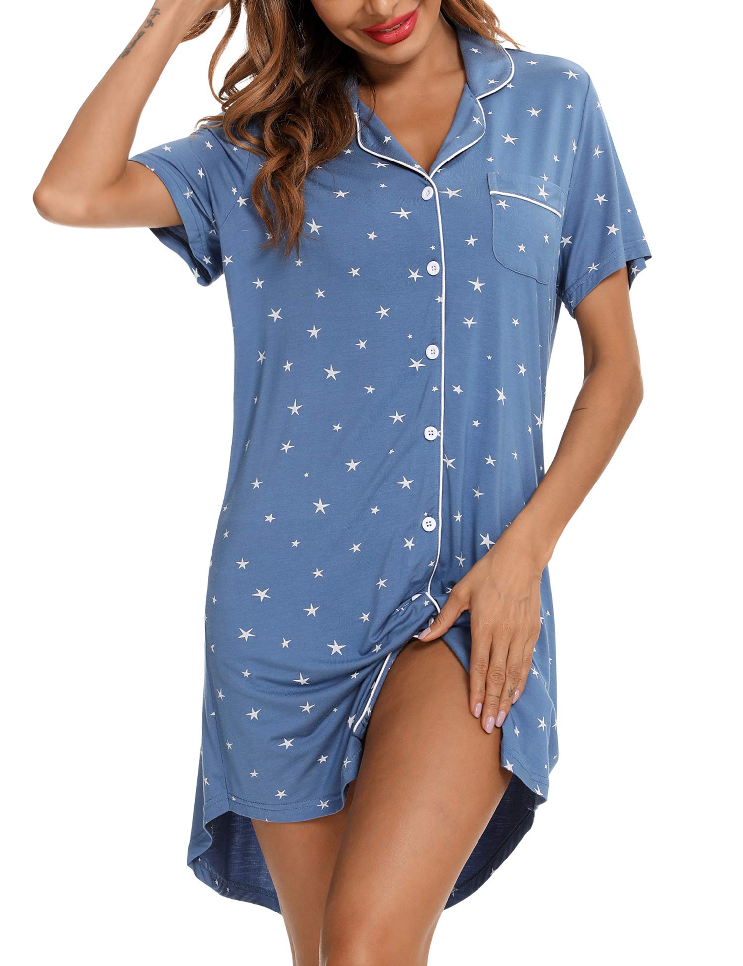 Senert Nightgowns for Women Short/Long Sleeve Sleep Shirt Button Down Night Gowns Maternity Pajamas Nursing Dress Sleepwear WEBE CLOTHING