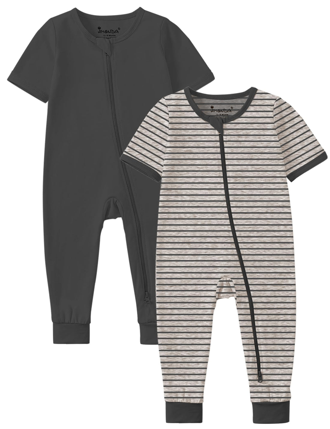 Jimonda Baby Romper 2 Pack Short Sleeve Pajamas Footless Sleepers Baby Boys Girls 2 Way Zipper Pjs Sleep and Play Clothes