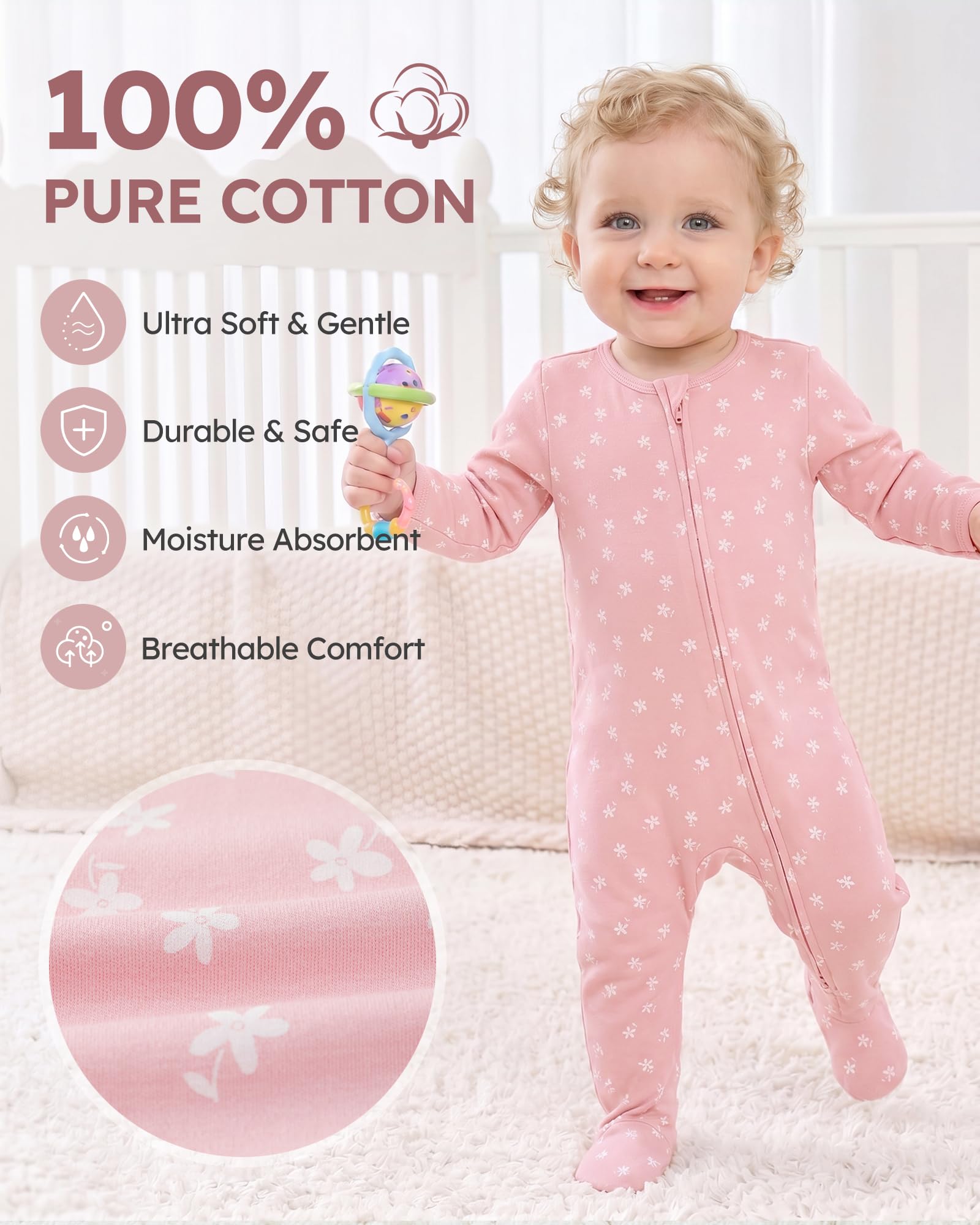 Baby Sleepers 3Pcs 100% Cotton Pajamas for Newborn 0-3 3-6 6-9 Months Boys Girls Clothes Sleep 'N Play Footed PJs