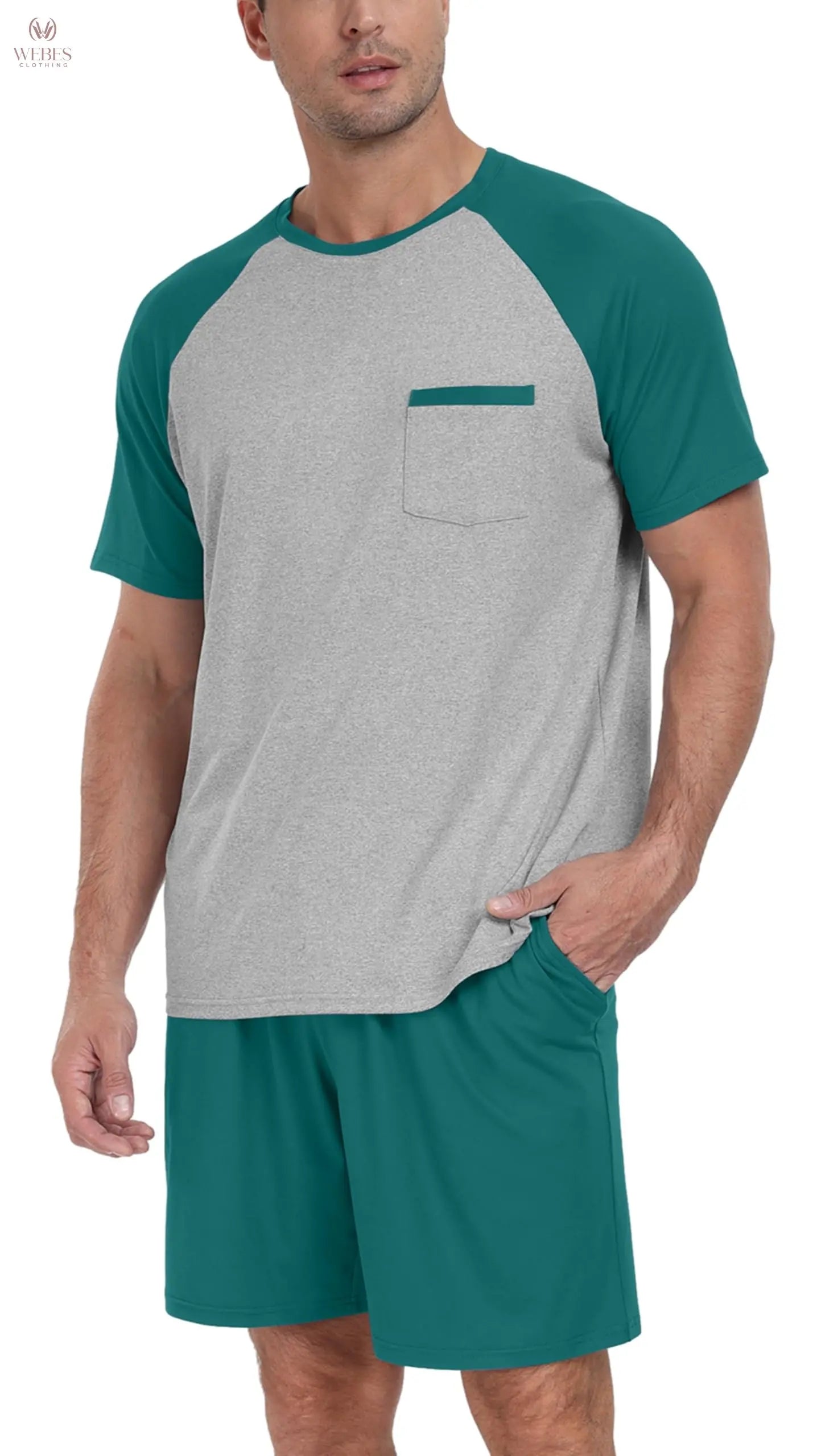 PrinStory Mens Pajama Sets Summer Pjs Sleepwear Nightwear Lightweight Quick Dry Soft Short Sleeve Sleep Set With Pocket S-4XL WEBE CLOTHING