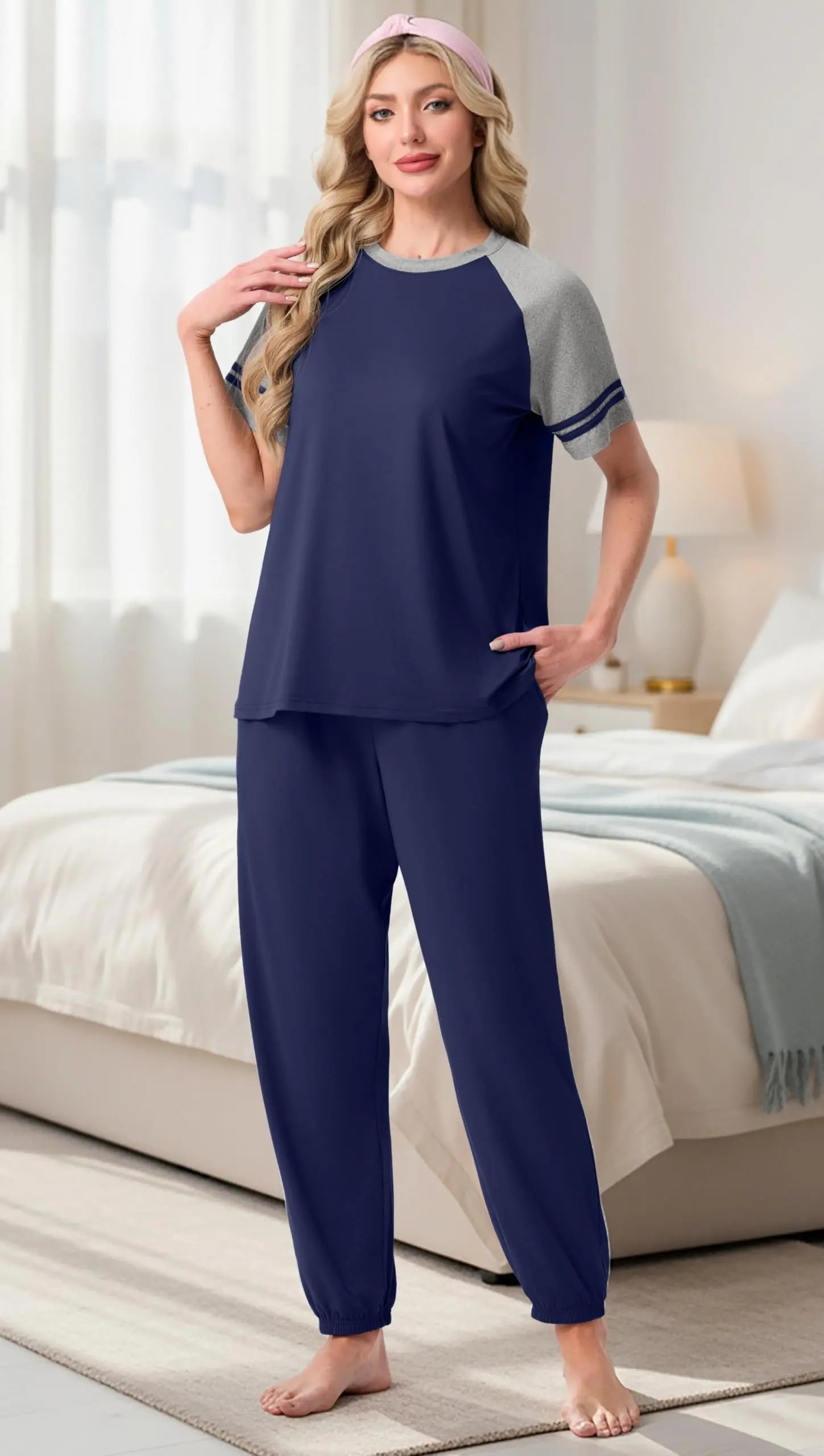 PrinStory Womens Pajama Sets Short Sleeve Pjs 2 Piece Lounge Set Soft Pj Sets Lightweight Sleepwear Loungewear with Pockets WEBE CLOTHING