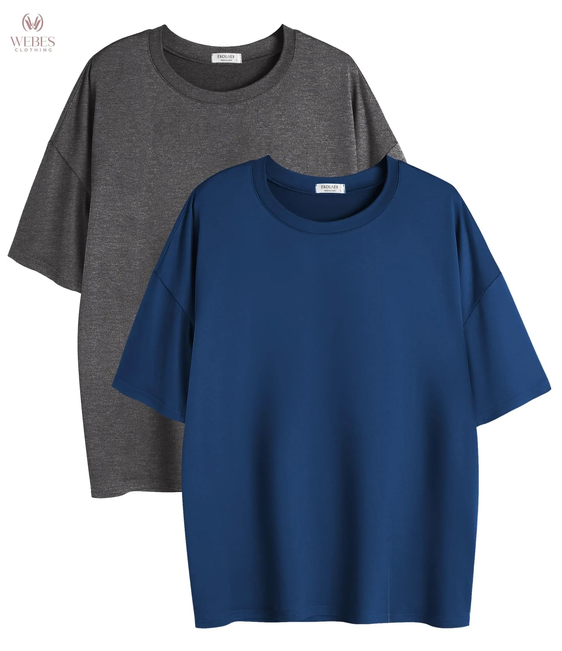 Ekouaer 2 Pack Womens Tops Short Sleeve Oversized T Shirts Summer Spring Tops 2025 Basic Casual Tee Top S-XXL