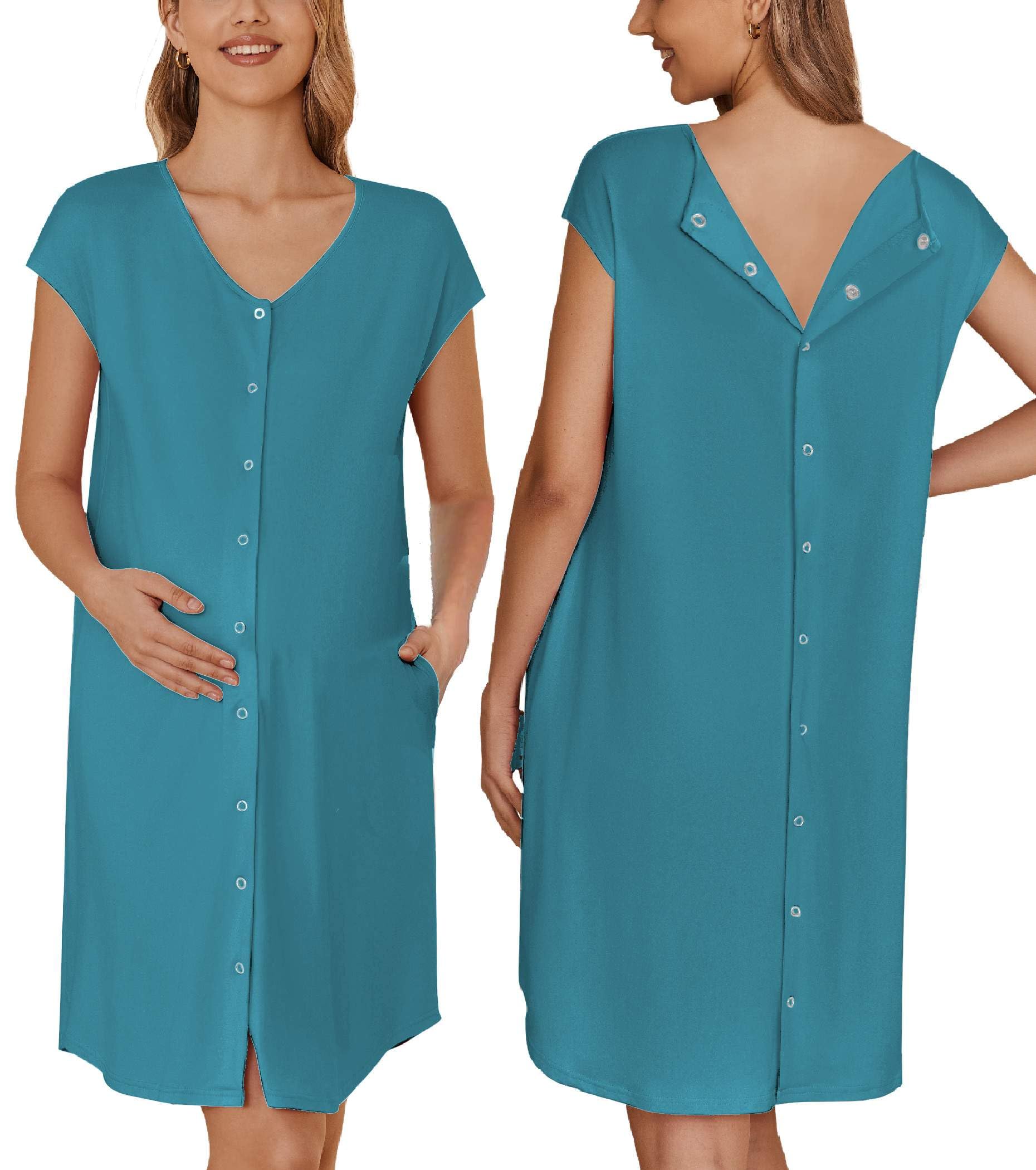 Ekouaer Labor and Delivery Gown for Hospital Birthing Gown Nursing Dress | Open Back Birthing Gown, Maternity Nursing Pajamas Dress Breastfeeding, Button C Section Postpartum Clothes