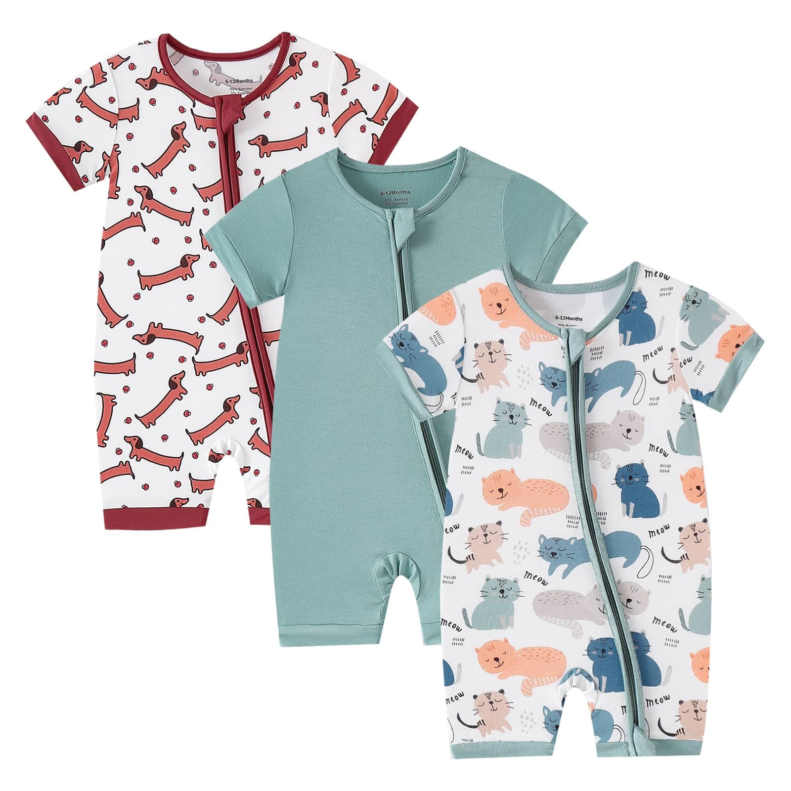 OPAWO Bamboo Baby Pajamas 3 Pack, Double Zipper Bamboo Sleepers for Baby Boy Girl Romper, Toddler Summer Clothes Outfit 0-24M WEBE CLOTHING