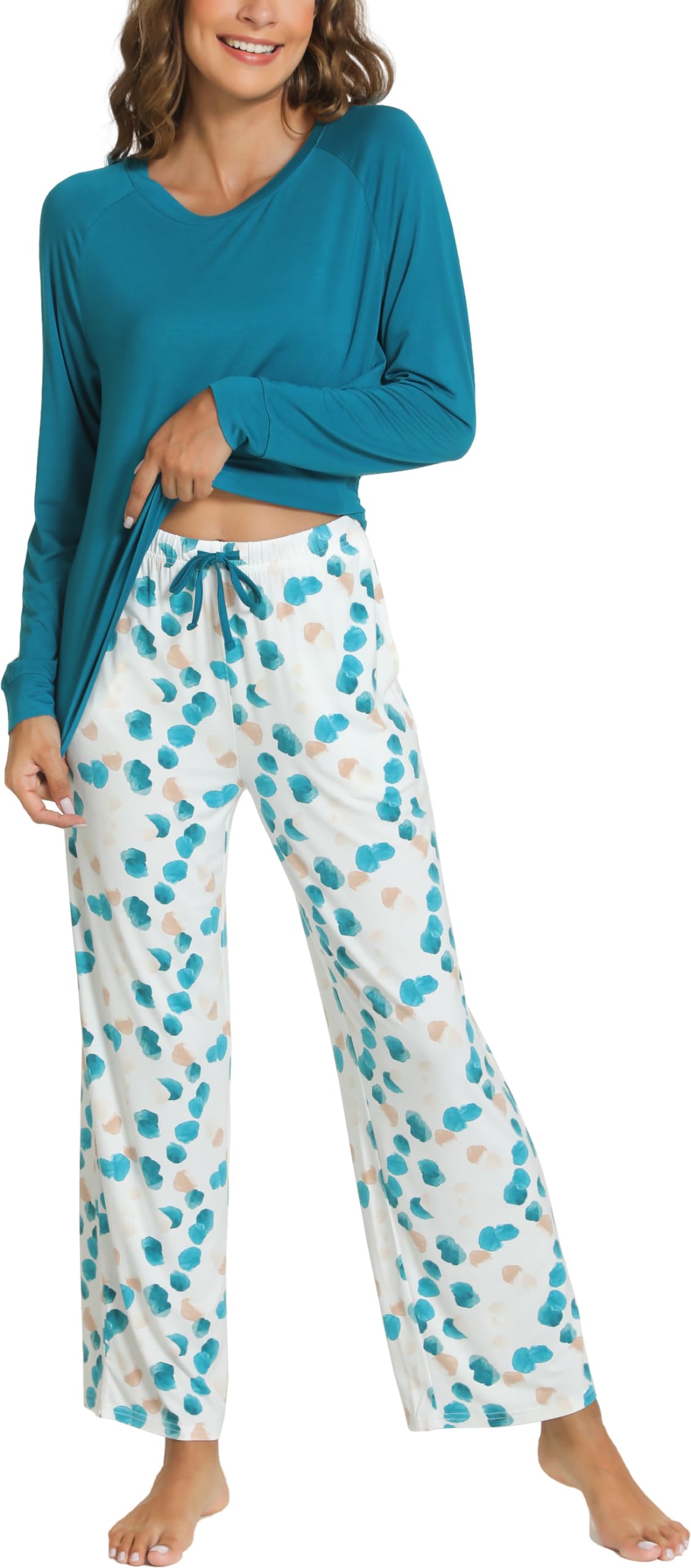 GYS Women's Pajama Sets Long Sleeve Sleepwear Comfy 2 Piece Ladies Pj Sleep Set, Viscose Made from Bamboo