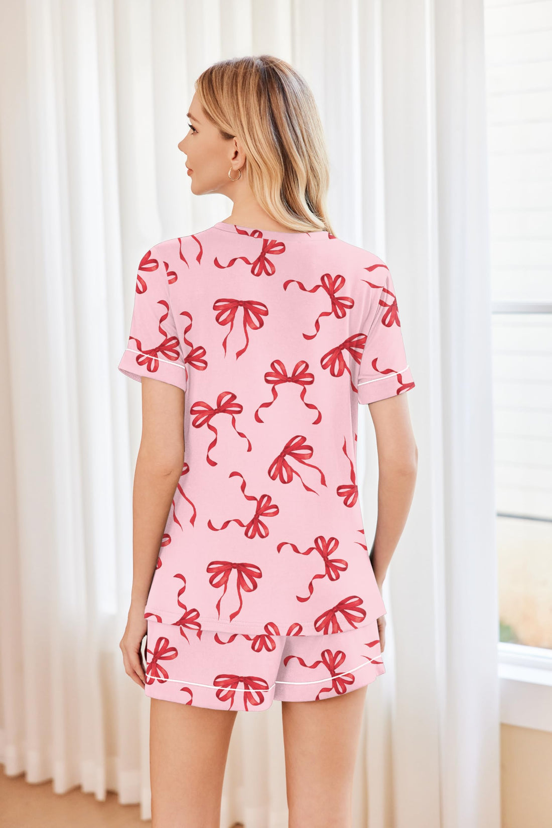 Ekouaer Pajamas for Women Set 2 Piece Short Sleeve Sleepwear Summer Tops and Shorts Pjs Lounge Set S-XXL