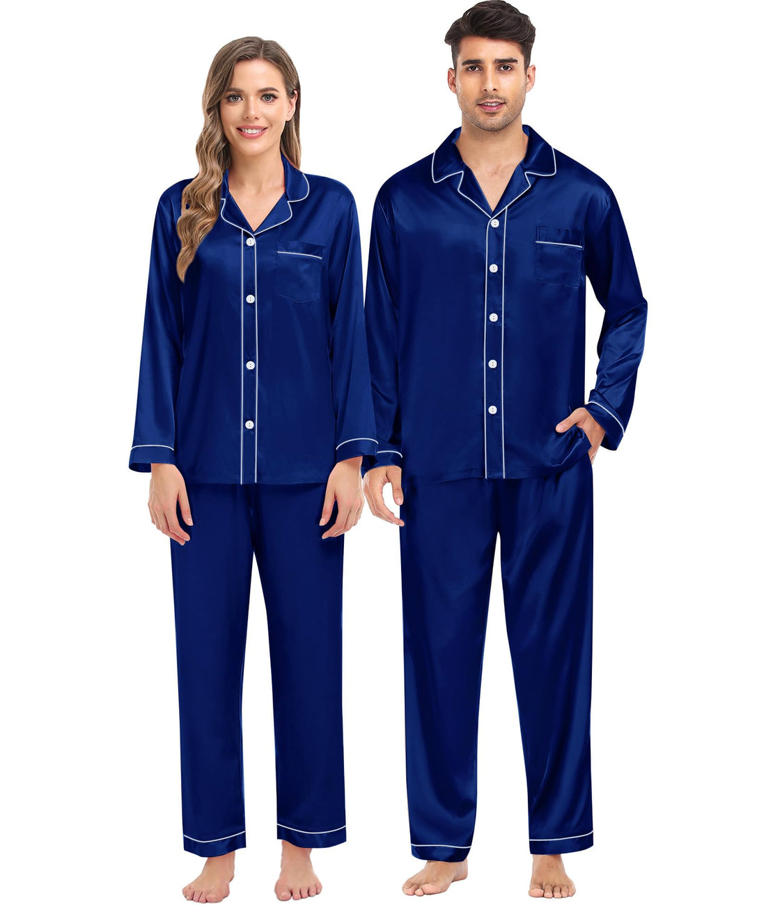 SWOMOG Family Matching Pajama Set Women/Men/Kids Satin Pajamas Long Sleeve Sleepwear Button Down Loungewear 2 Pcs Pj Set