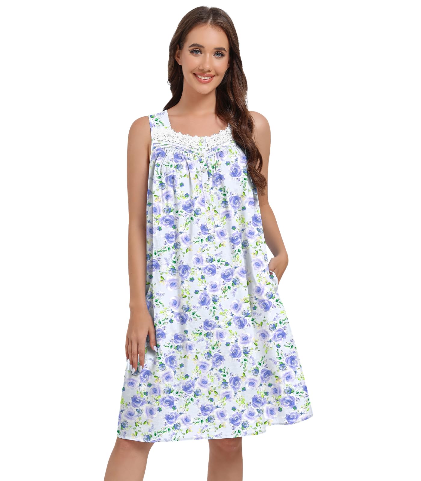 Sleeveless Nightgowns for Women 100% Cotton Nightgown Sleep Dress Soft Ladies Gowns Sleepwear Nightdress WEBE CLOTHING