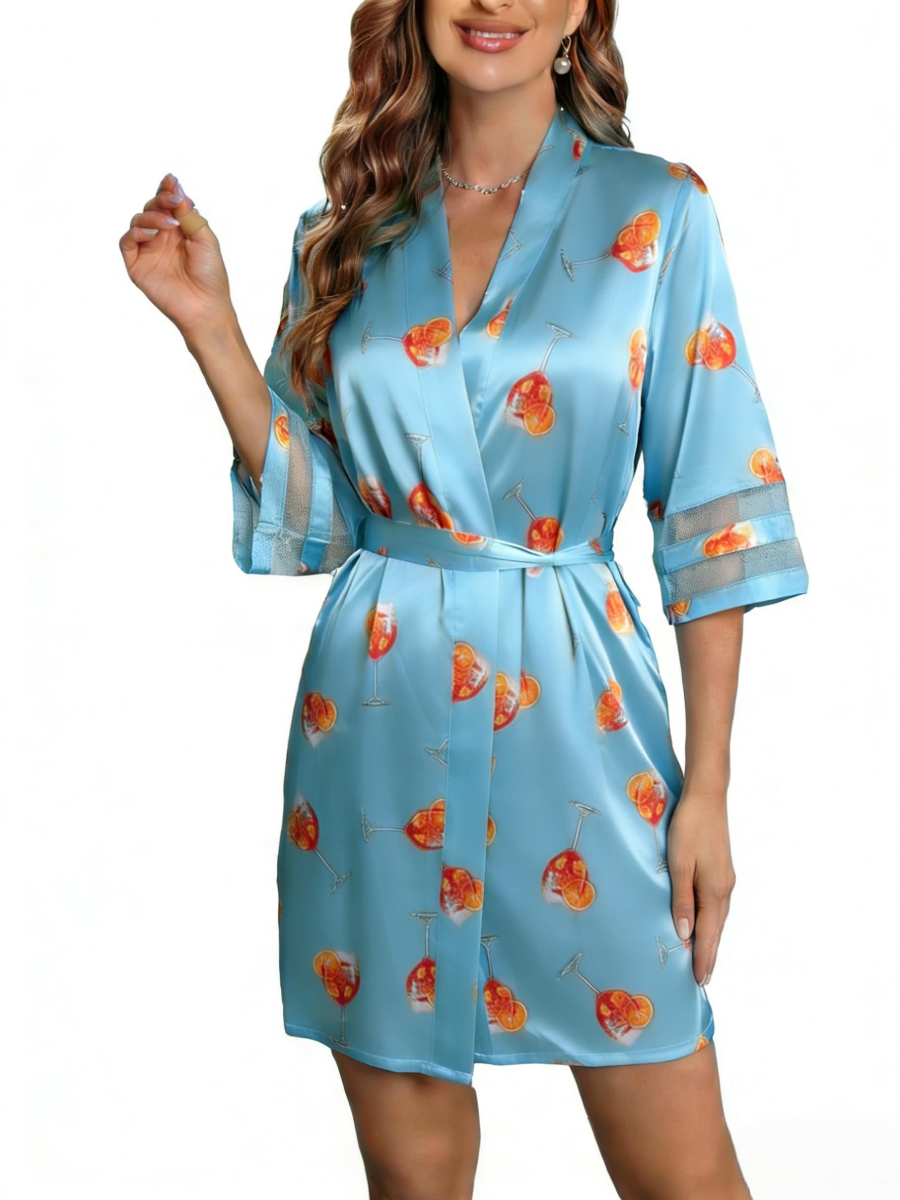 Ekouaer Women's Satin Robe Silk Kimono Bathrobe Bridesmaid Wedding Bridal Party Robes 3/4 Bell Sleeve Sleepwear S-XXL
