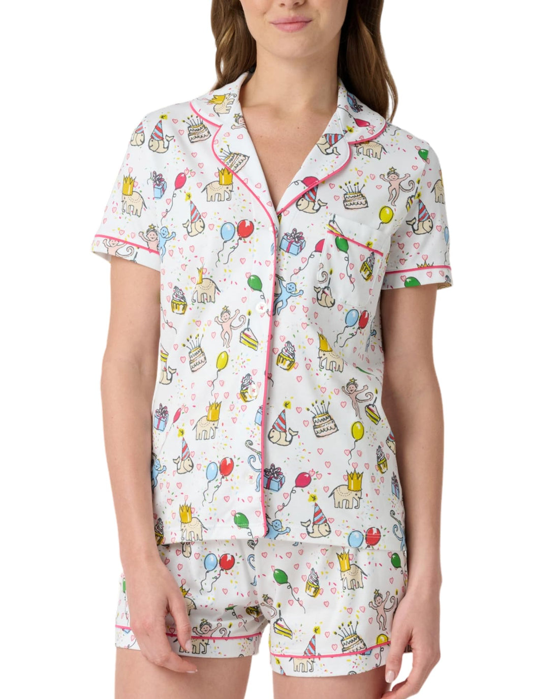 Women Y2k Pajamas Set Cute Preppy 2PCS Button Down Holiday Monkey Shorts Summer Outfit Beach Vacation Loungewear PJs WEBE CLOTHING