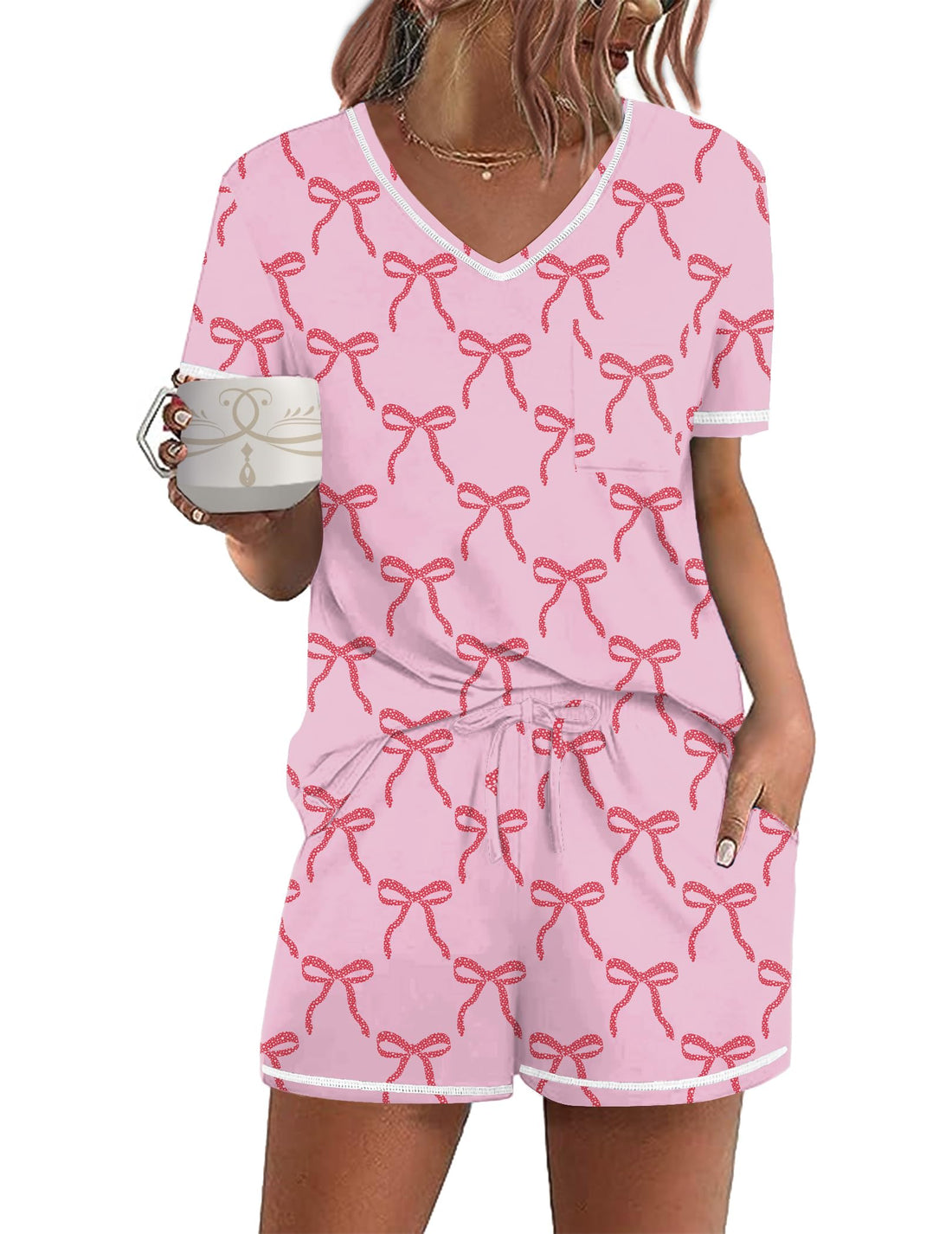 Ekouaer Women's Pajamas Sets Short Sleeve Pjs Two Piece Sleepwear Casual Lounge Sets With Pockets