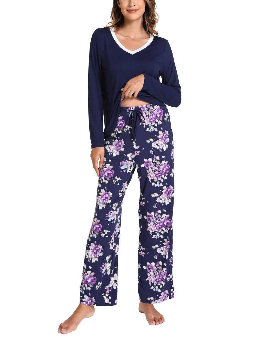 GYS Women's Pajama Sets Long Sleeve Sleepwear Comfy 2 Piece Ladies Pj Sleep Set, Viscose Made from Bamboo