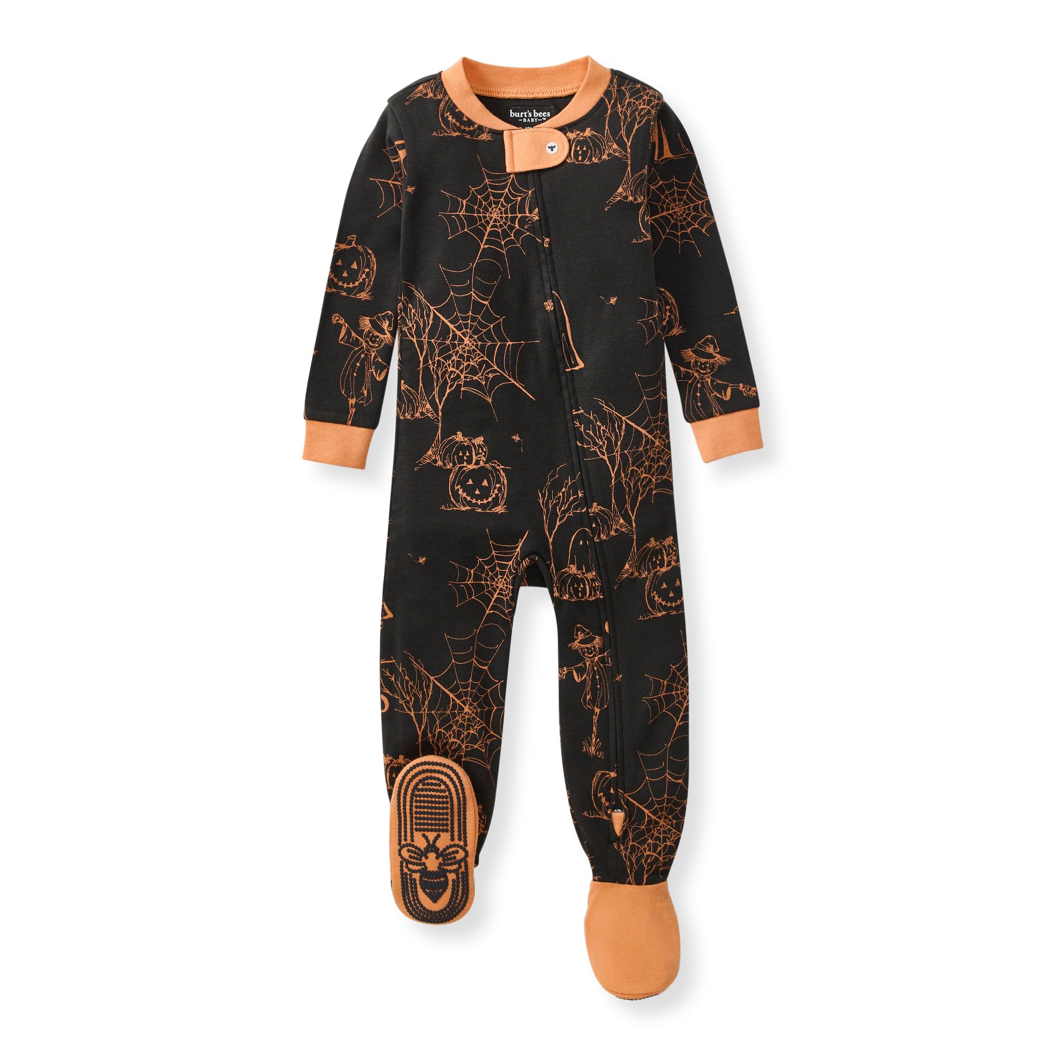 Burt's Bees Baby Organic Cotton Footed Pajamas for Boys, Zipper PJ Sleeper, Snug Fit Sleepwear with Non-Slip Bee Grips