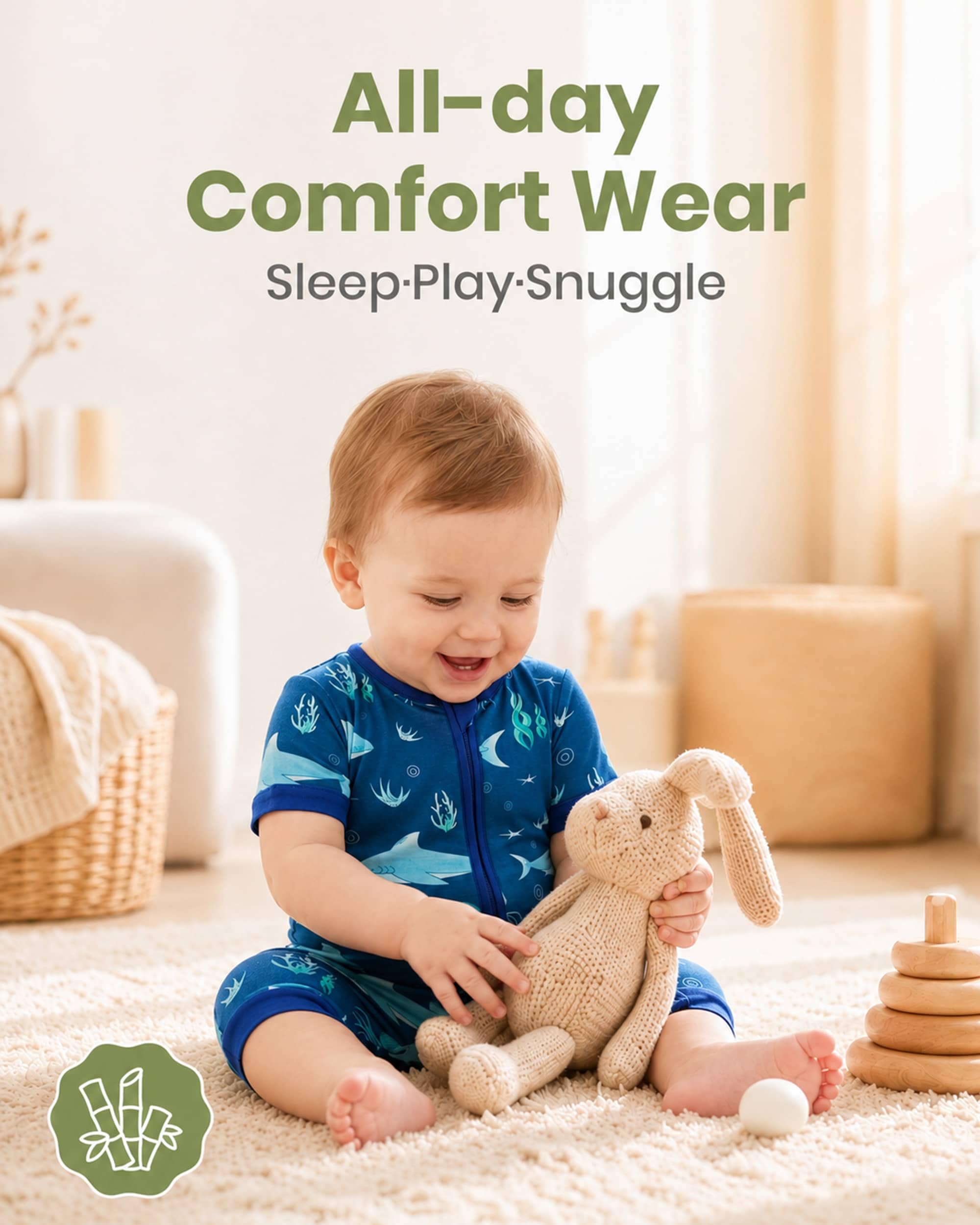 OPAWO Bamboo Baby Pajamas 3 Pack, Double Zipper Bamboo Sleepers for Baby Boy Girl Romper, Toddler Summer Clothes Outfit 0-24M WEBE CLOTHING