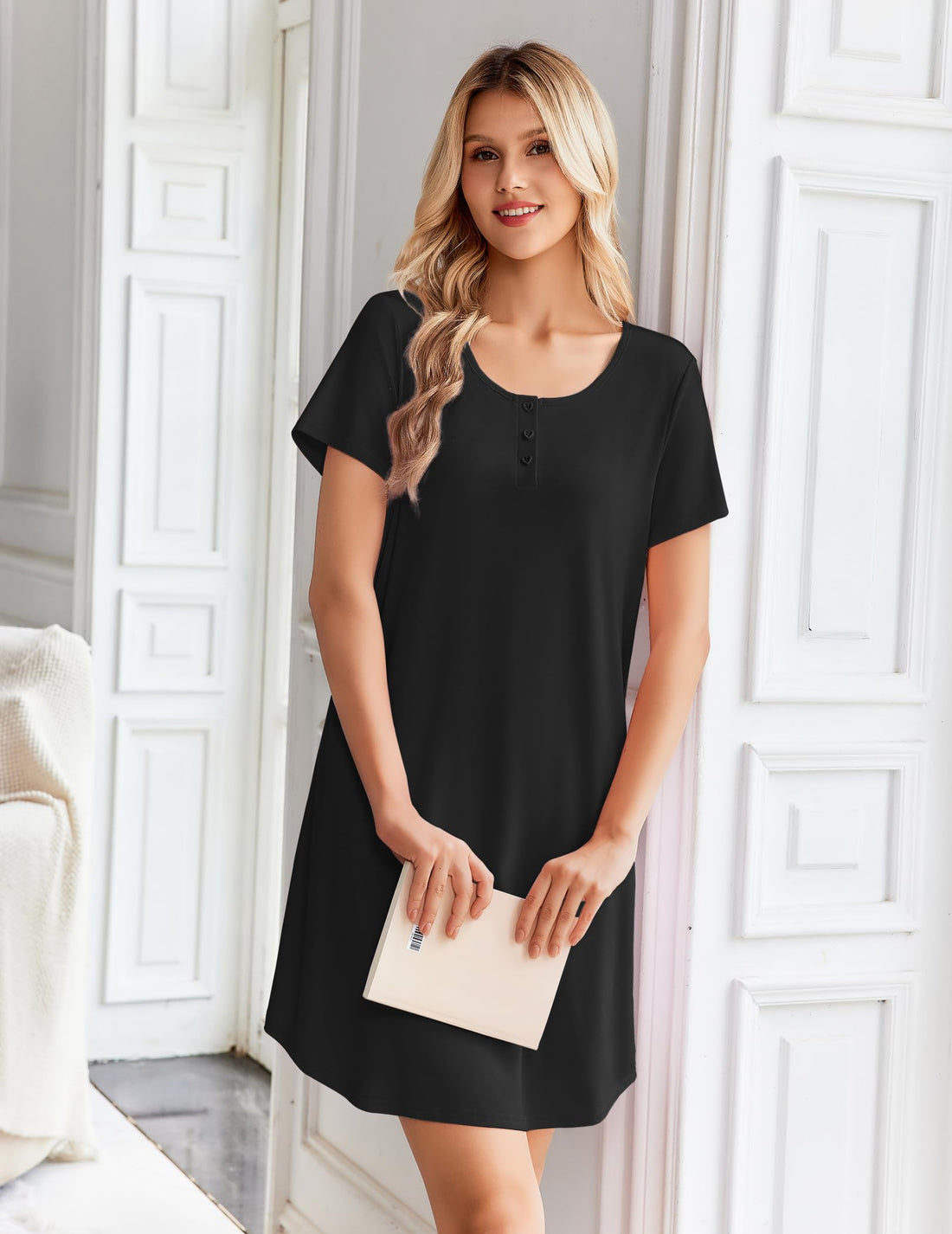 Ekouaer Nightgowns for Women Bamboo Viscose Short Sleeve Soft Sleep Shirt WEBE CLOTHING