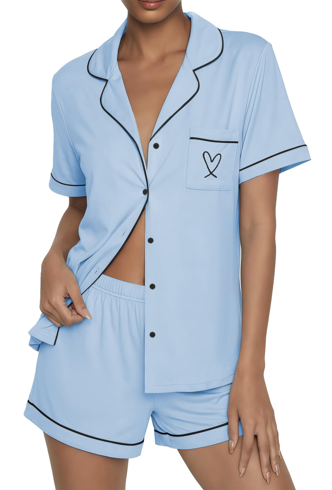 Ekouaer Womens Pajama Sets Button Up Summer Pjs 2 Piece Short Sleeve Sleepwear Lounge Set S-XXL