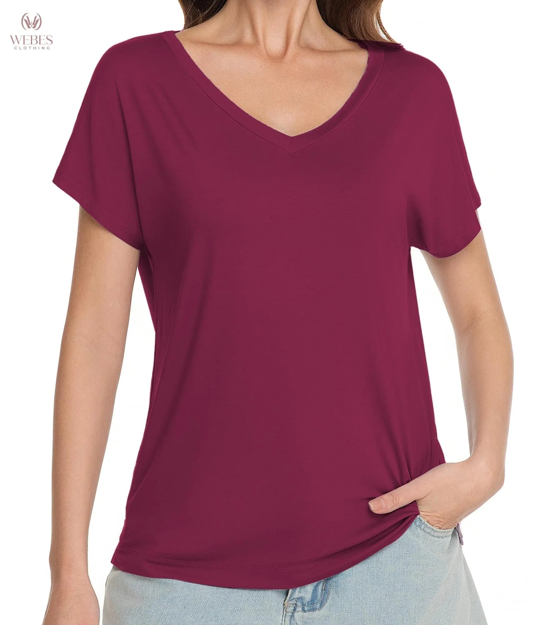 WiWi Bamboo Viscose Shirts for Women, Super Soft Short Sleeve Sleep Pajama Tops, Cooling Satin V Neck Summer Lounge Wear