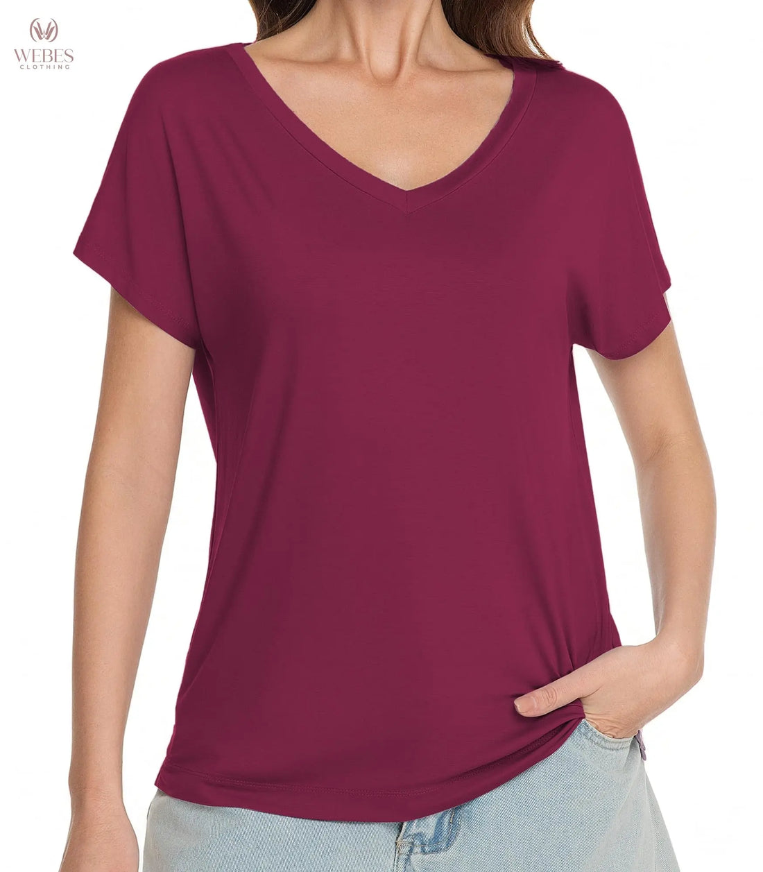 WiWi Bamboo Viscose Shirts for Women, Super Soft Short Sleeve Sleep Pajama Tops, Cooling Satin V Neck Summer Lounge Wear