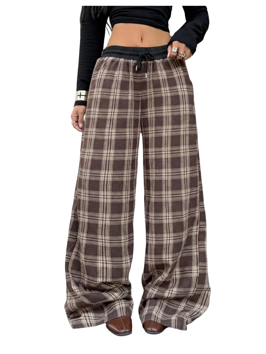 SOLY HUX Women's Plaid Checkered Pants Flannel Pajama Pants Lounge Wide Leg Baggy Sweatpants with Pockets