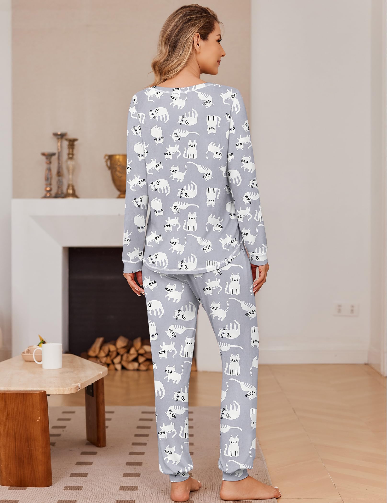 Ekouaer 2 Pack Pajama Sets for Womens Jogger Pants Pjs Long Sleeves Lounge Set Soft Sleepwear with Pockets