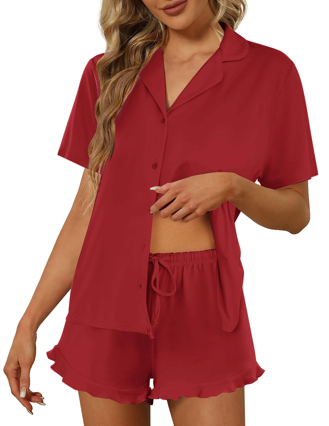 Ekouaer Pajamas Set for Women Short Sleeve Sleepwear Button Down Pjs Lounge Sets Soft Nightwear