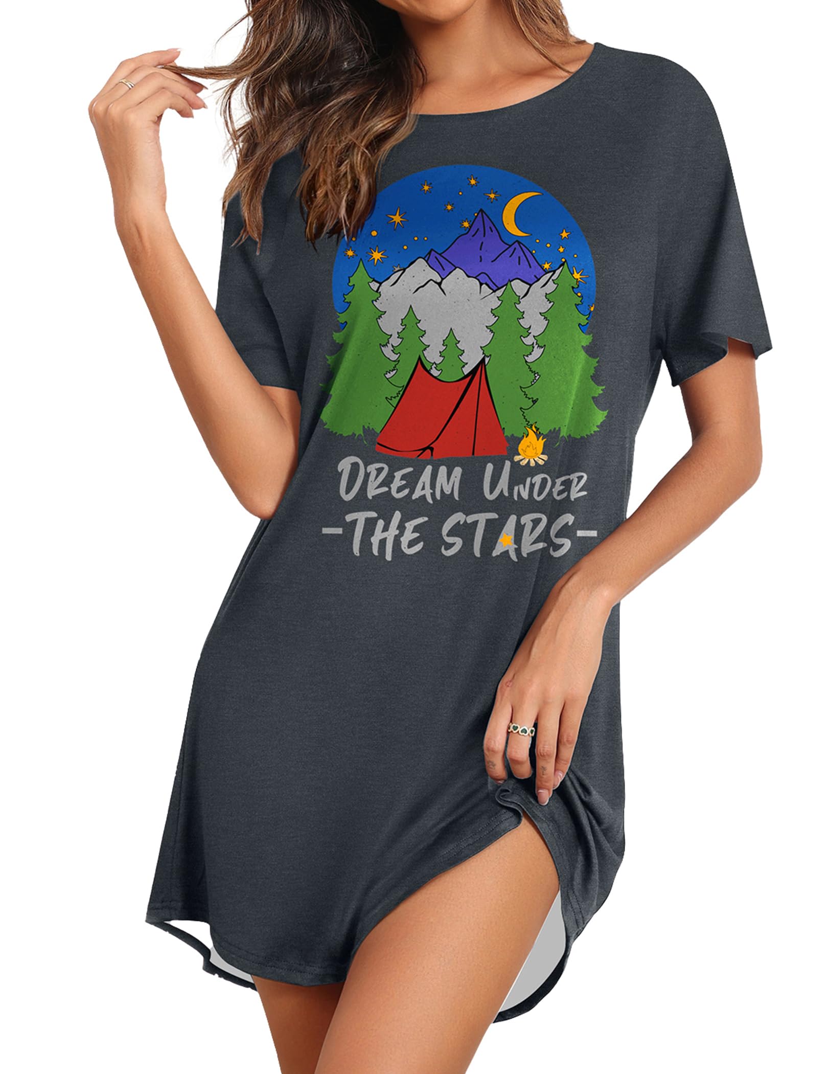 Ekouaer Sleep Shirts for Women Short Sleeve Night Shirts for Sleeping Pullover Nightgown Soft Nightdress S-XXXL