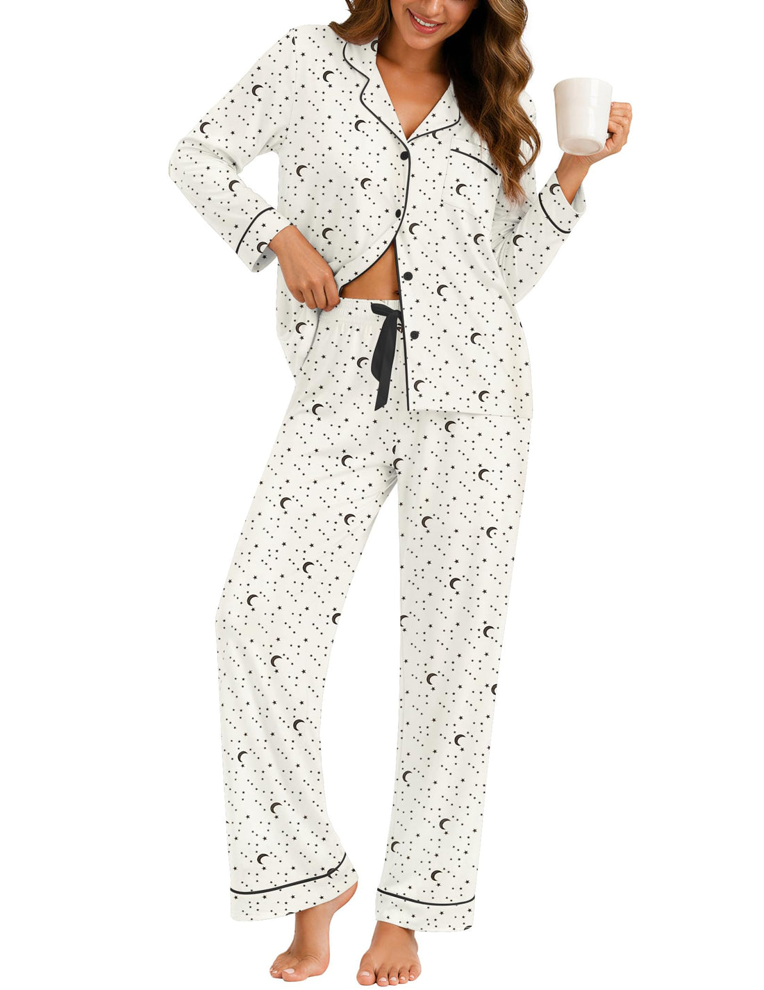 ZMJ Womens Pajamas Sets 2 Piece Long Sleeve and Pant Pj Sets Button Up Sleepwear