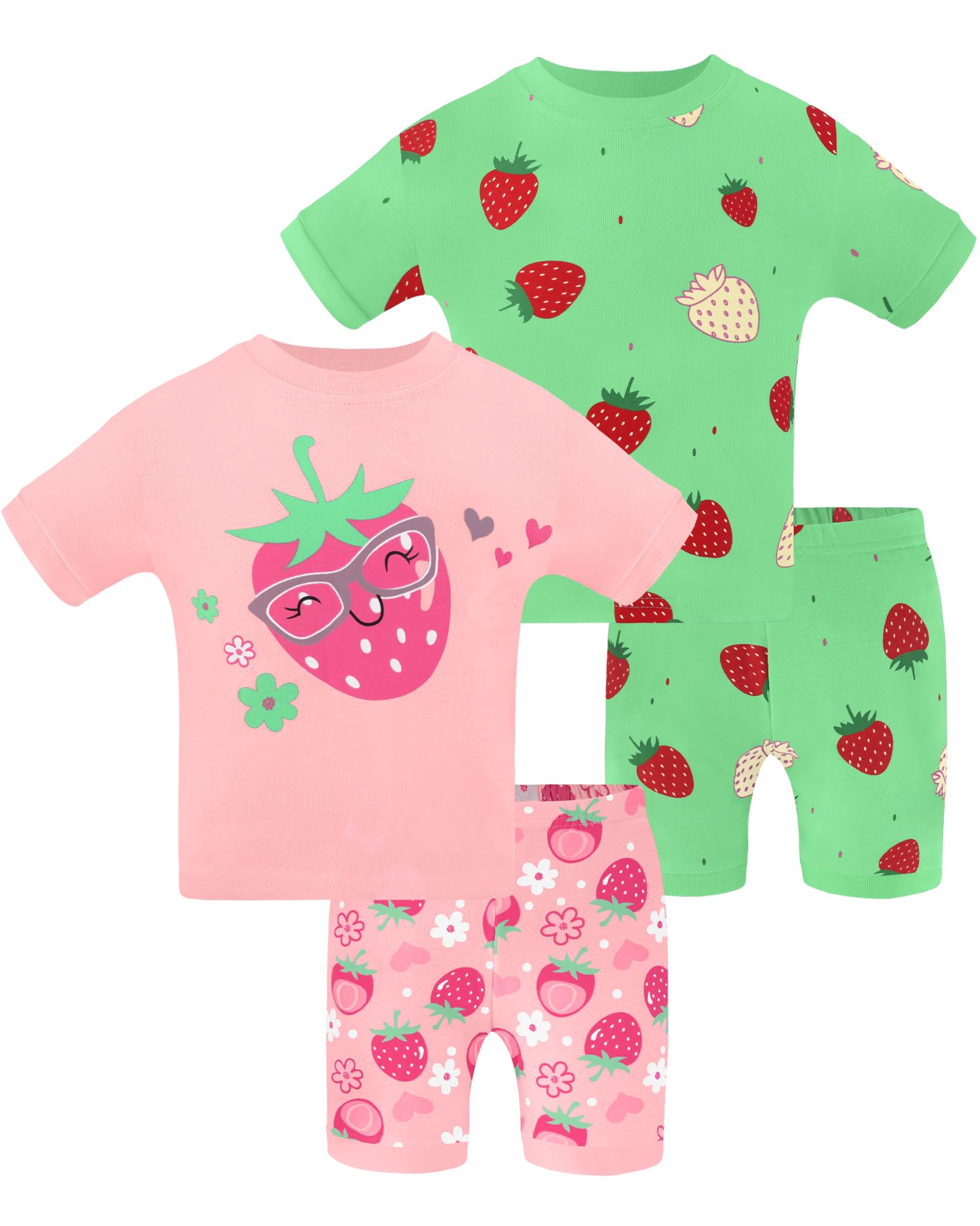 DAUGHTER QUEEN Girls Summer Pajamas Set 4 Pieces 100% Cotton Sleepwear Size 18 Months-12 Years