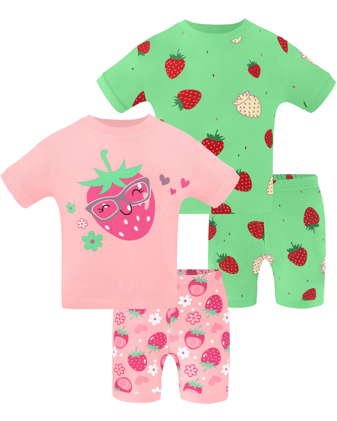 DAUGHTER QUEEN Girls Summer Pajamas Set 4 Pieces 100% Cotton Sleepwear Size 18 Months-12 Years