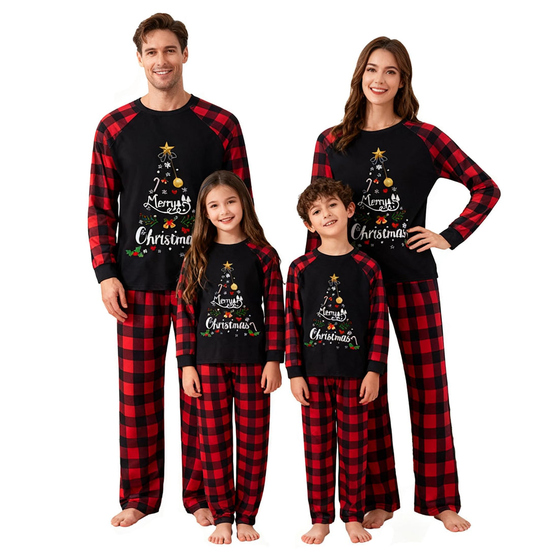 Awoscut Christmas Family Matching Pajamas Sets Christmas PJ's Letter Print Top and Plaid Pants Jammies Sleepwear