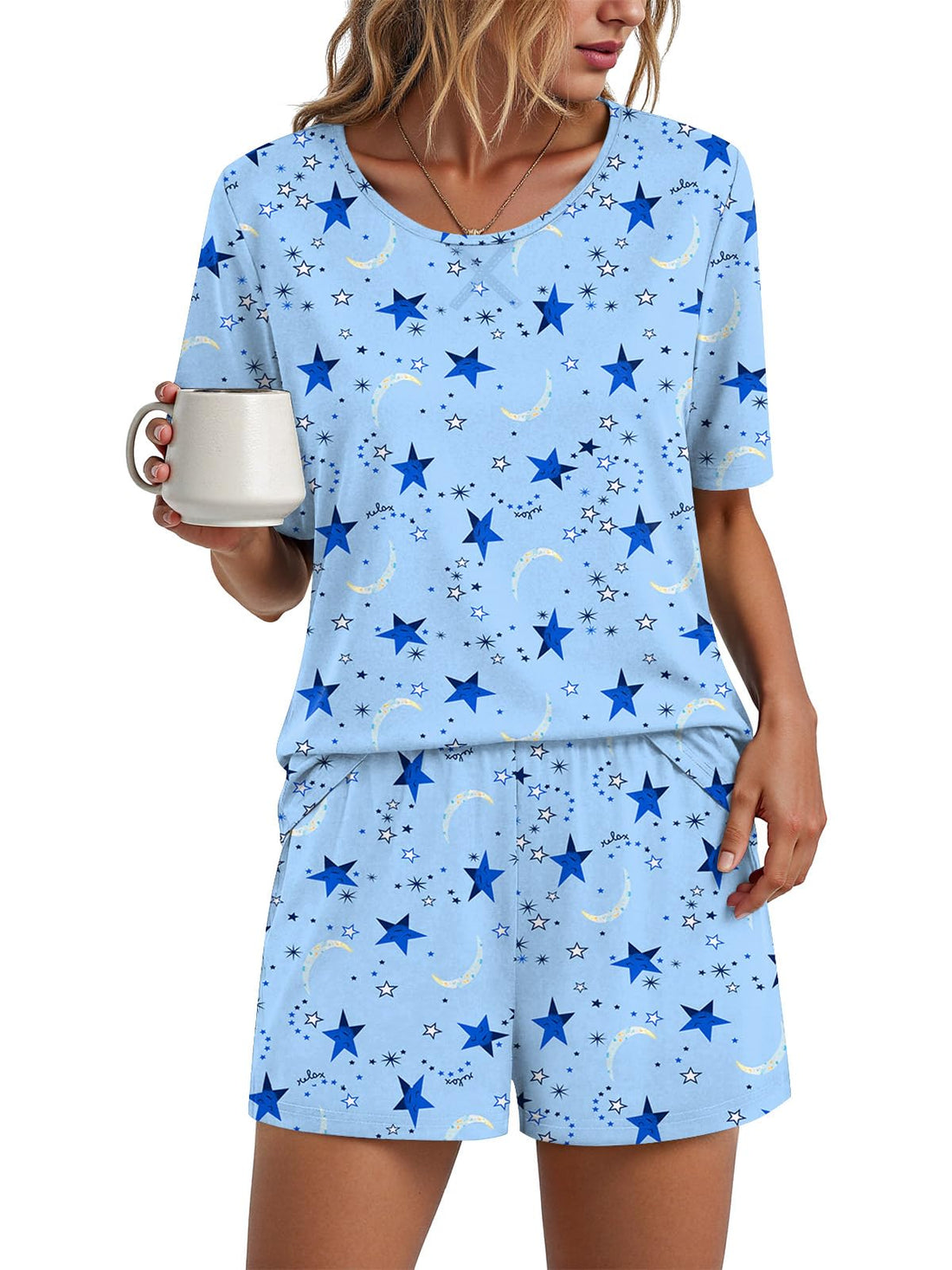 Findsweet Pajama Set for Women 2 Piece Lounge Set Soft Sleepwear Summer Casual Short Pjs Sets with Pockets M-3XL