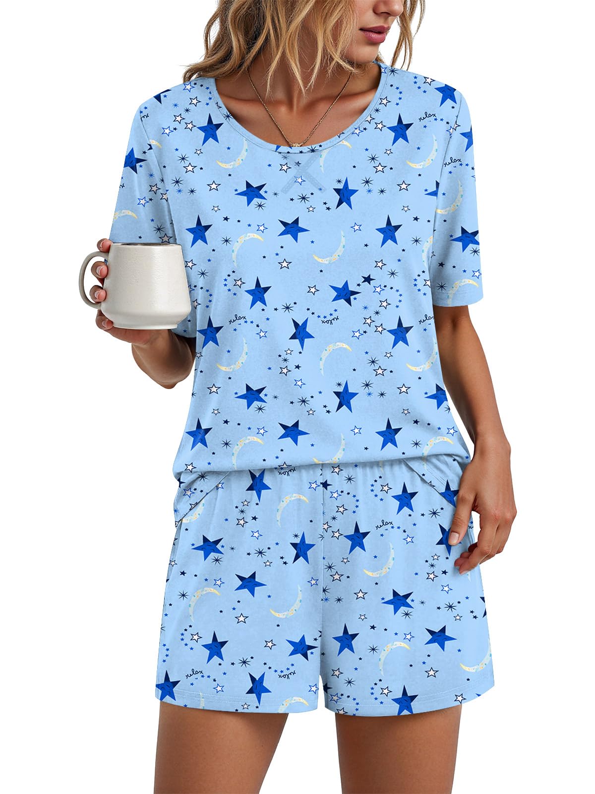 Findsweet Pajama Set for Women 2 Piece Lounge Set Soft Sleepwear Summer Casual Short Pjs Sets with Pockets M-3XL