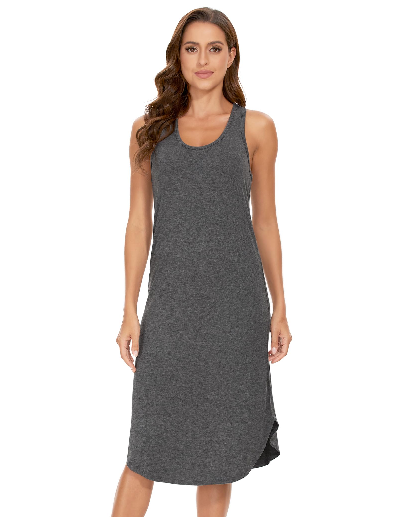GYS Women's Bamboo Viscose Cooling Racerback Tank Nightgown | Moisture wicking, Breathable, Tagless, Sleeveless, Soft stretch, Racerback design, for hot flashes & summer sleep WEBE CLOTHING