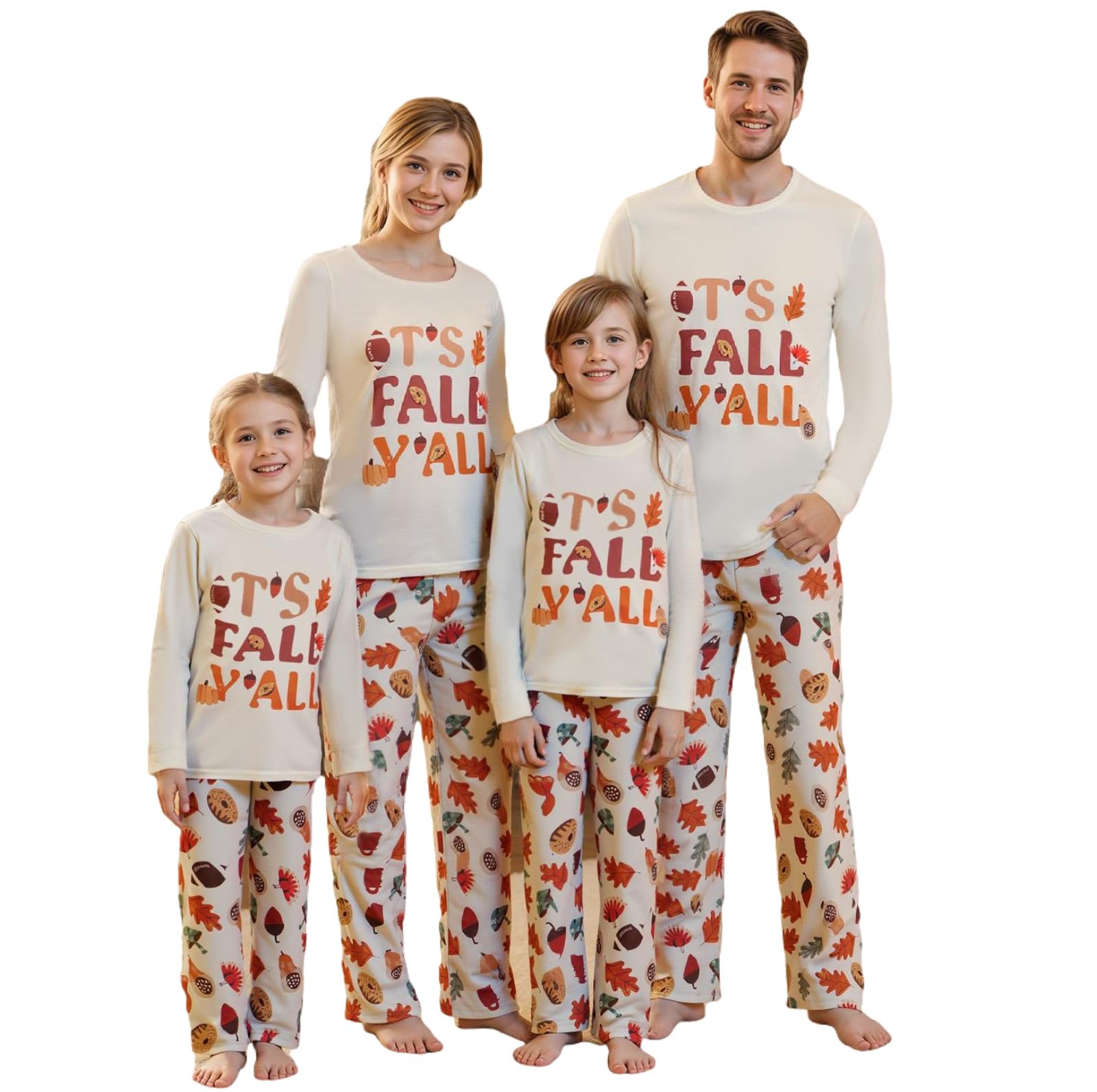 Family Pajamas Matching Sets - Cozy Fall Pjs Sets with Long Sleeve & Harvest Print Pants | Family Fall Clothes