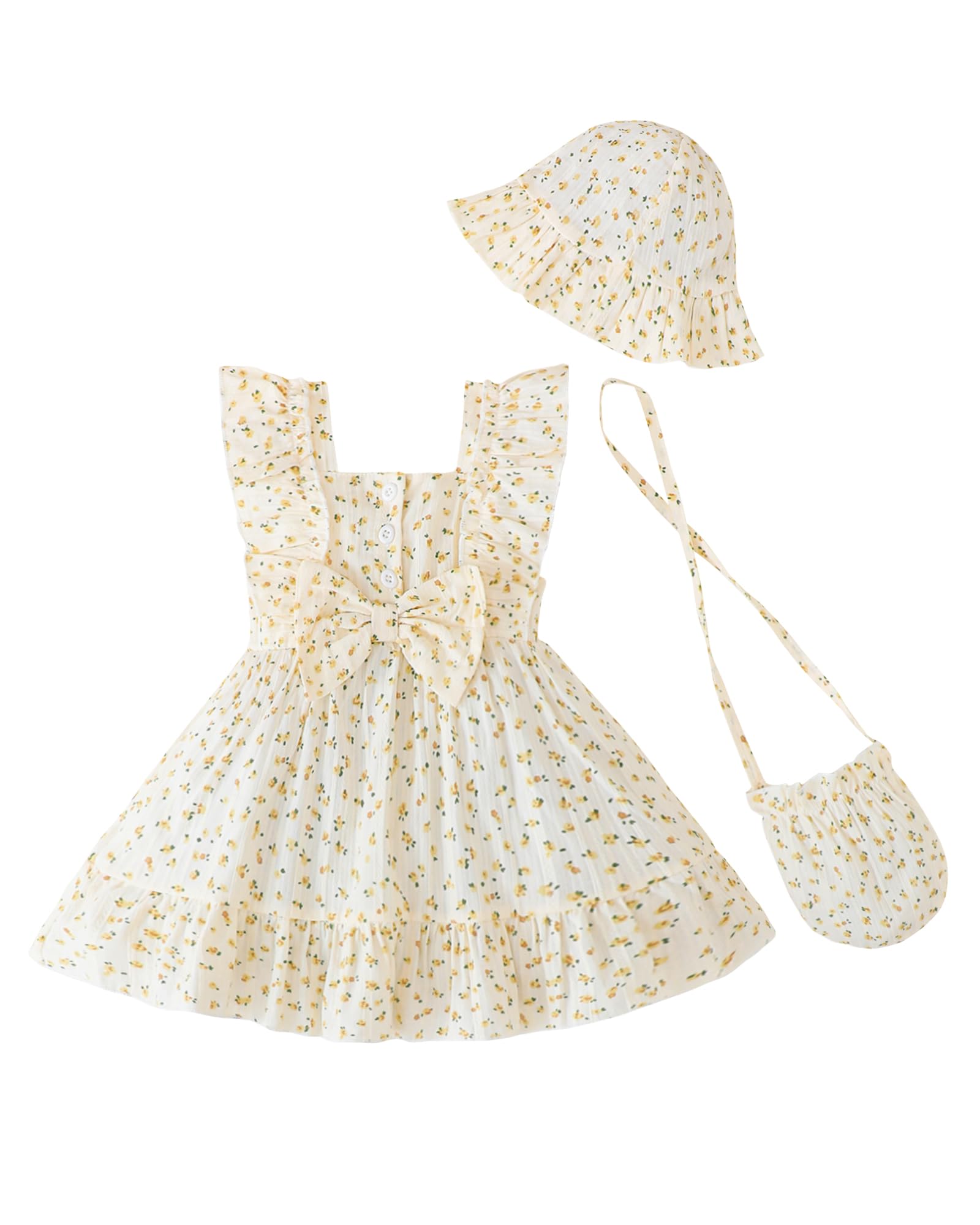 Renotemy Newborn Infant Baby Girl Dresses Summer Outfits Boho Casual Sundress Gifts Toddler Clothes for Girl with Hat and Bag WEBE CLOTHING