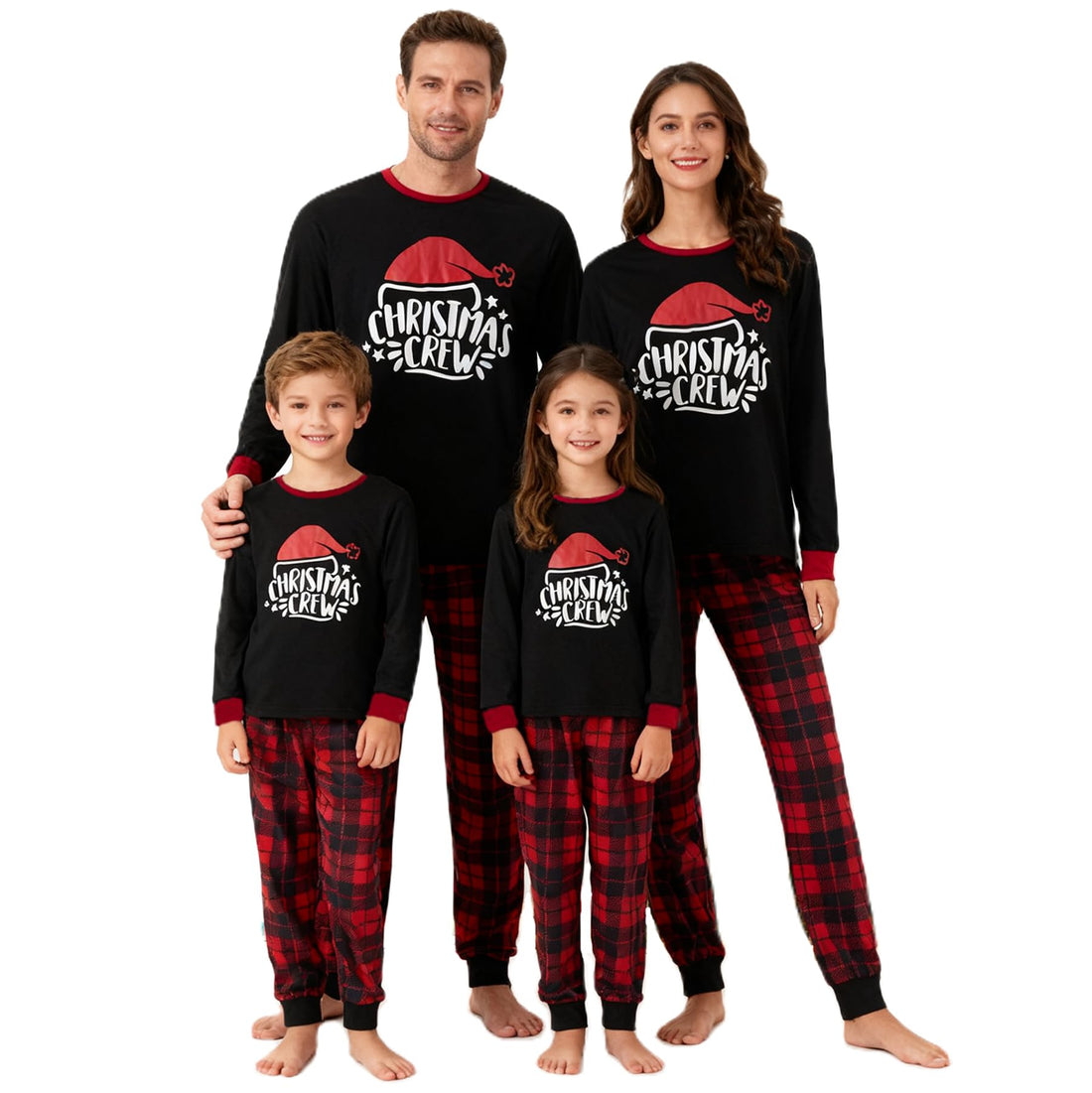 Awoscut Christmas Family Matching Pajamas Sets Christmas PJ's Letter Print Top and Plaid Pants Jammies Sleepwear