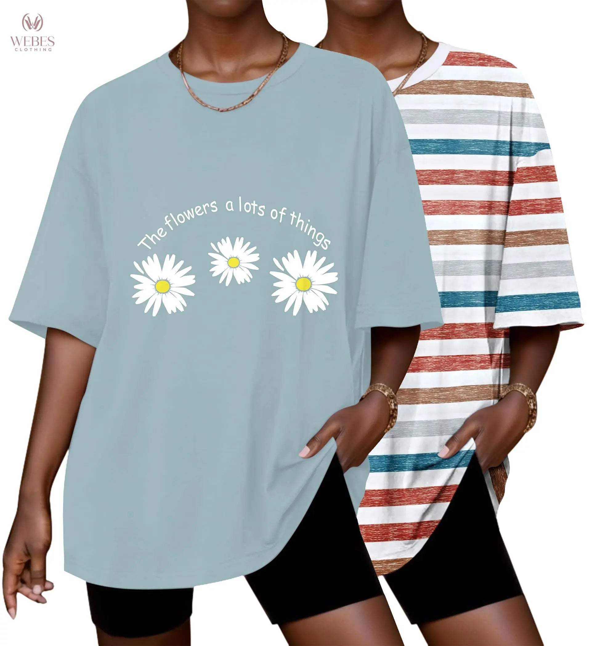 Ekouaer 2 Pack Womens Tops Short Sleeve Oversized T Shirts Summer Spring Tops 2025 Basic Casual Tee Top S-XXL