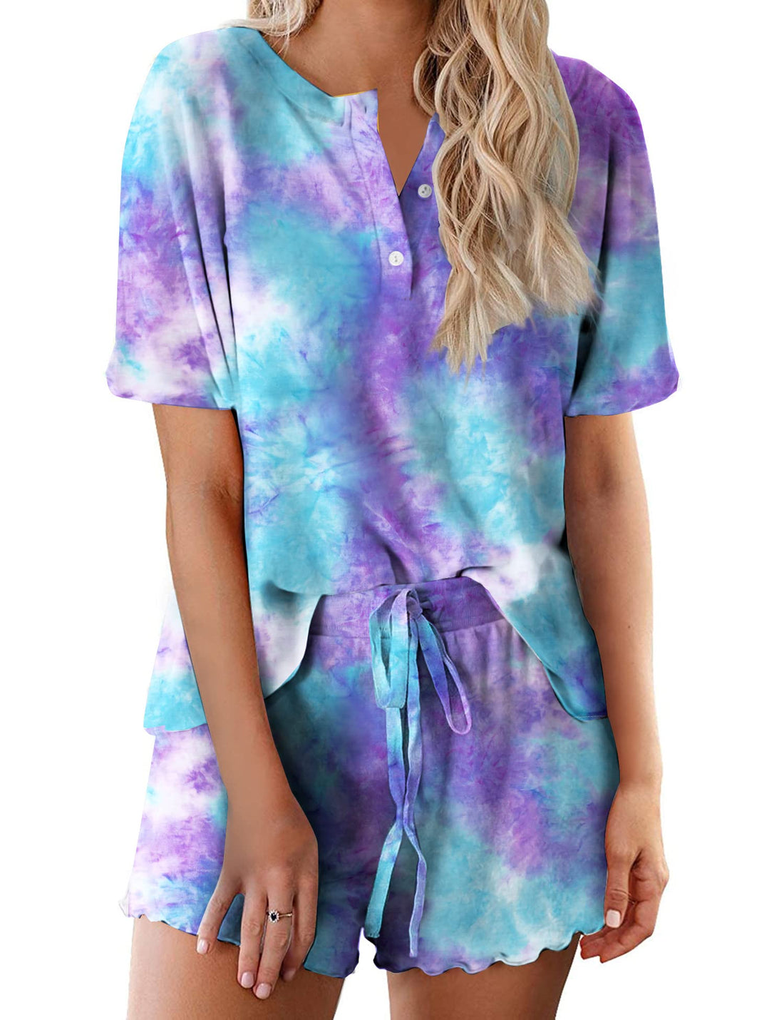 Ekouaer Pajamas Set for Women Short Sleeve Lounge Set 2 Piece Loungewear PJs Soft Cute Lightweight Sleepwear WEBE CLOTHING