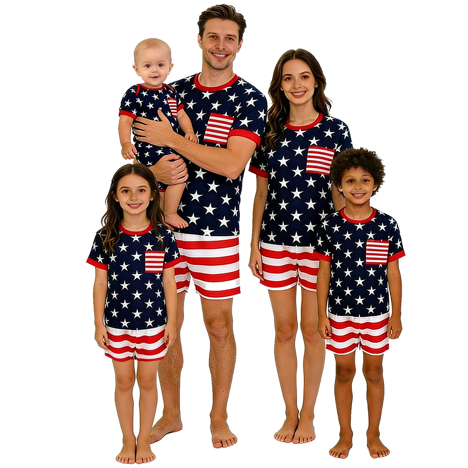 Family Matching 4th Of July Pajamas Sets-Patriotic Short Sleeve Stars and Stripes Pjs for Adult Kids|Flag Gifts