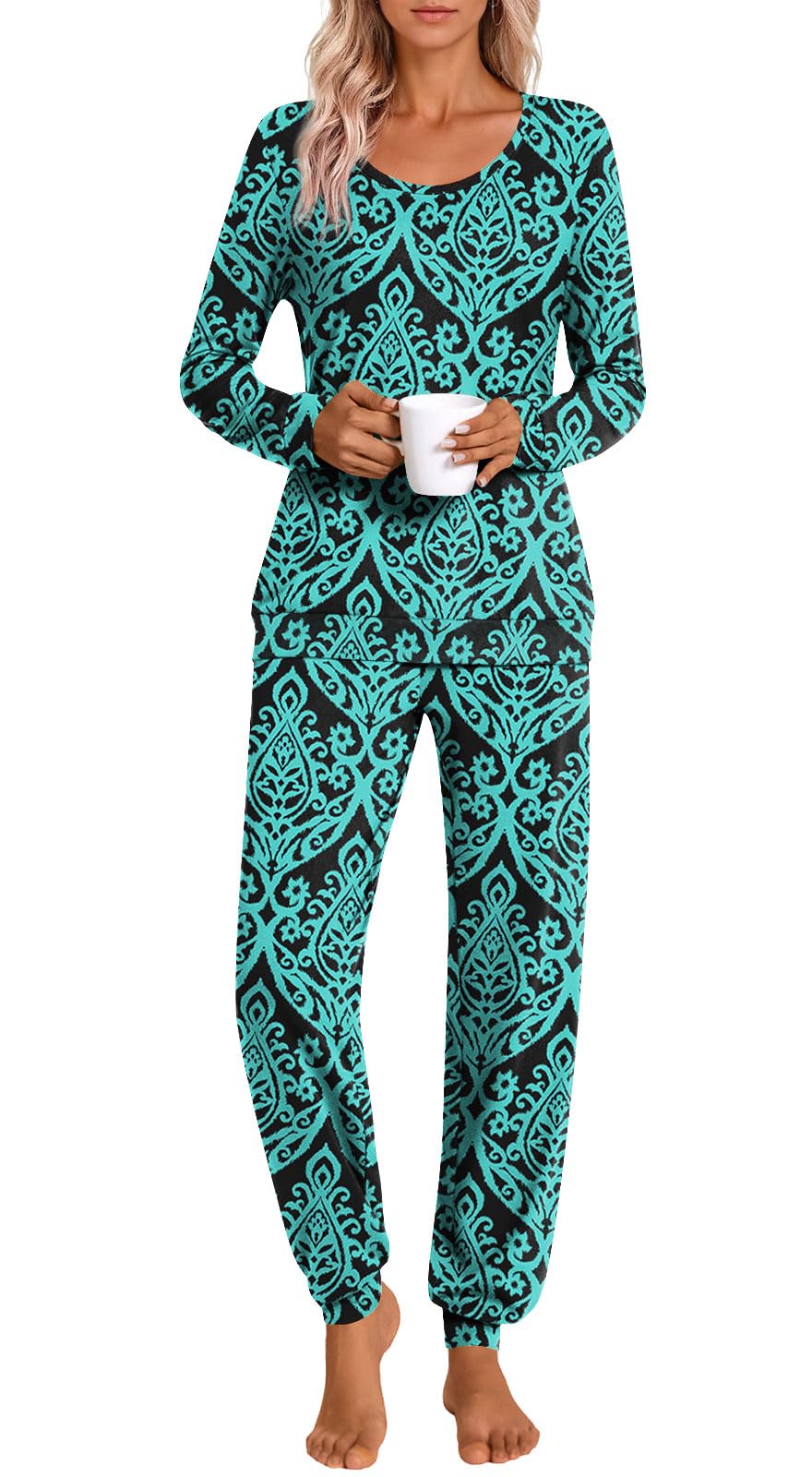 HOTGIFT Womens Pajamas Sets, 2 Piece Lounge Pjs Set Long Sleeve Long Pant Ladies Sleepwear with Pockets Soft