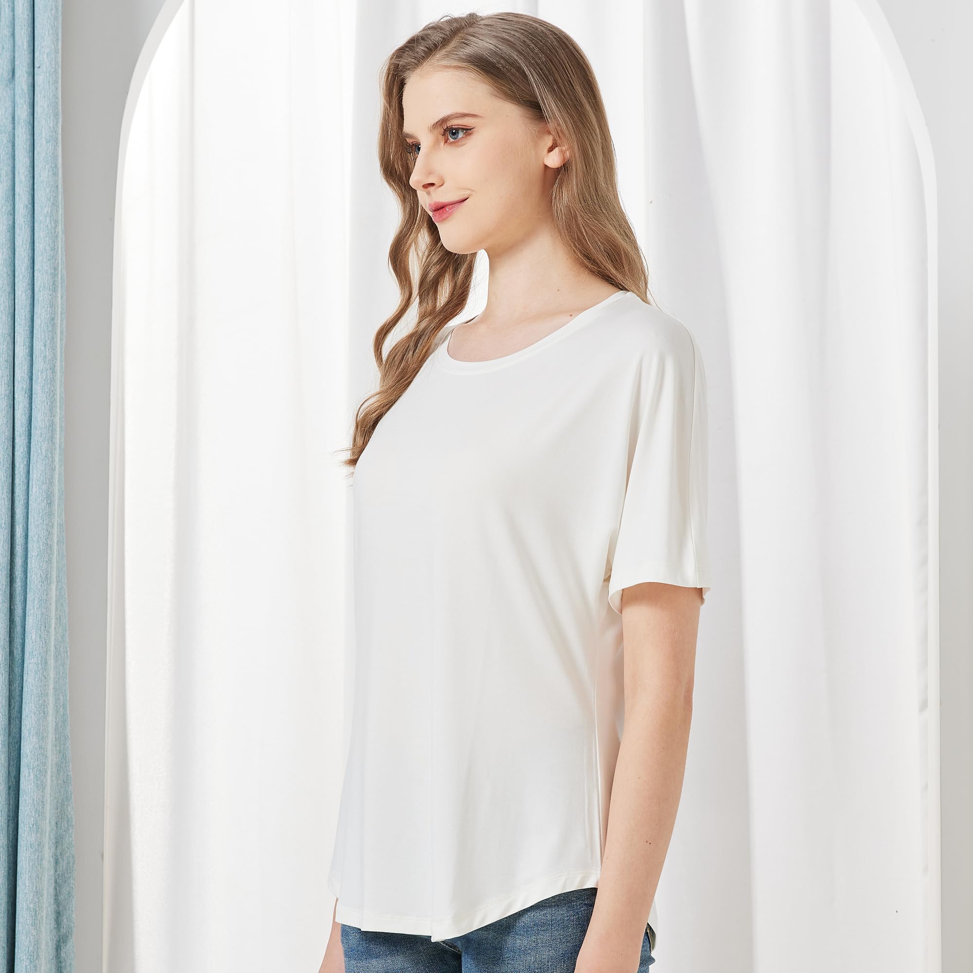 netdraw Women's Ultra Soft Bamboo Viscose Dolman Top Loose Fit Trendy Casual Lounge Short Sleeve Pajama Batwing T-Shirt