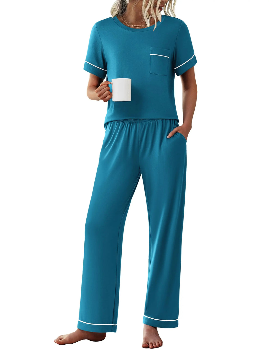 Ekouaer Womens Pajama Sets 2 Piece Pjs Sleepwear Comfy Lounge Set | Short Sleeve Top & Long Pants with Pockets,Soft Lightweight Stretchy Fabric,Summer Loungewear,Gift for Wife,Mom,Friends WEBE CLOTHING