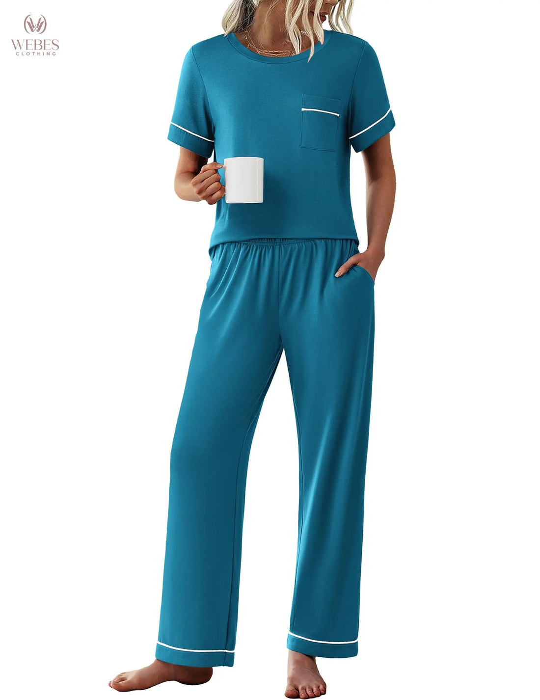 Ekouaer Womens Pajama Sets 2 Piece Pjs Sleepwear Comfy Lounge Set | Short Sleeve Top & Long Pants with Pockets,Soft Lightweight Stretchy Fabric,Summer Loungewear,Gift for Wife,Mom,Friends WEBE CLOTHING
