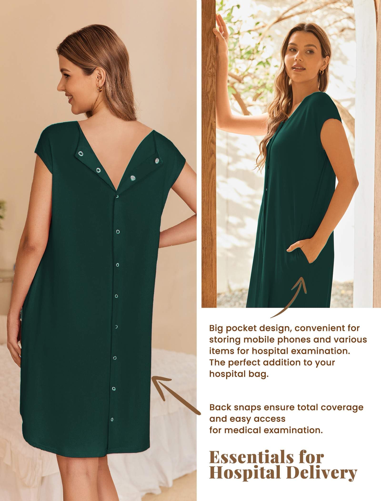 Ekouaer Labor and Delivery Gown for Hospital Birthing Gown Nursing Dress | Open Back Birthing Gown, Maternity Nursing Pajamas Dress Breastfeeding, Button C Section Postpartum Clothes