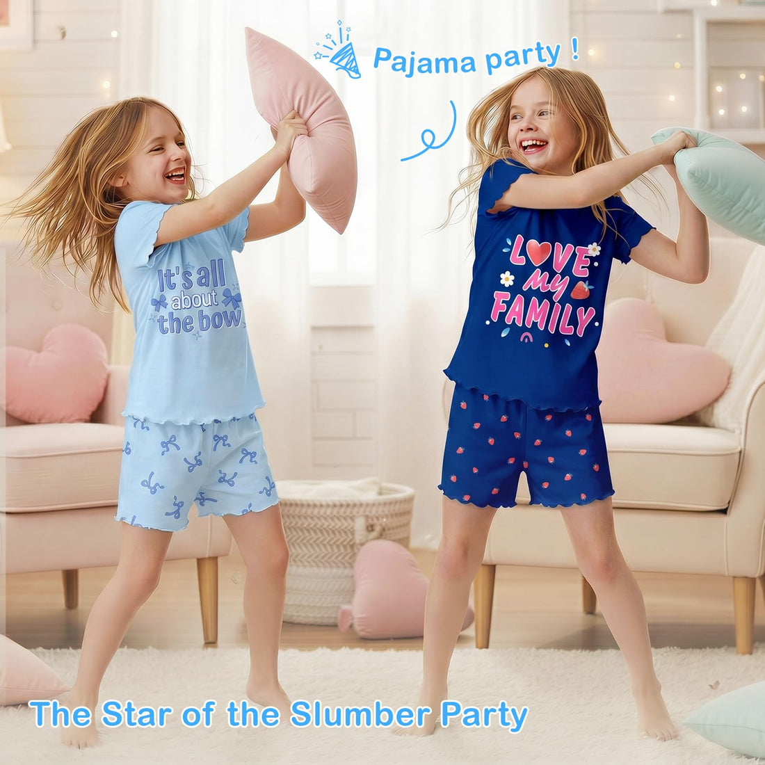 Play Tailor Girls Pajamas for Toddler Ruffled Kids Pajamas Set Short Sleeves Summer Pjs Sleepwear for Girl
