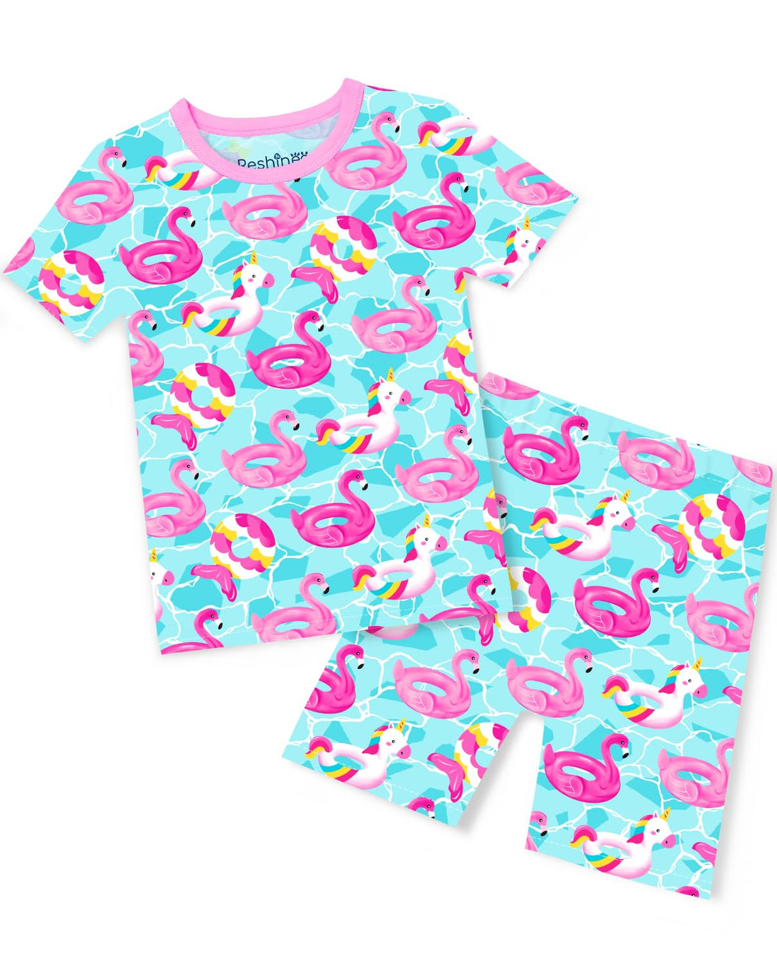 babee Reshinee Bamboo Viscose Toddler Unicorn Mermaid Girls Kids Pajamas Short Sleeve Summer Cool Snug fit Pjs, 2pcs